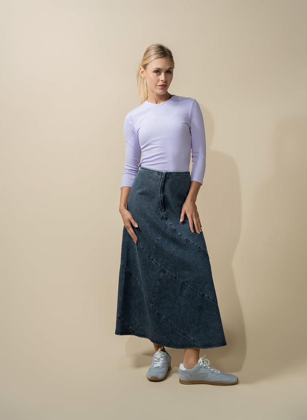 RIBBED HIGH V 3Q-LILAC