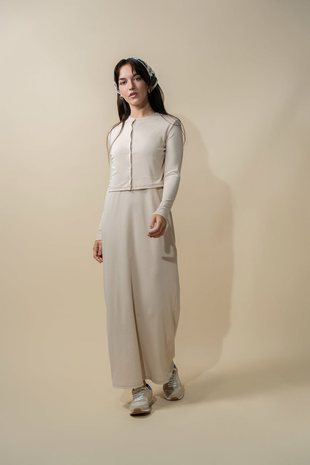 Basic T-Shirt Cropped Cardigan-Tan