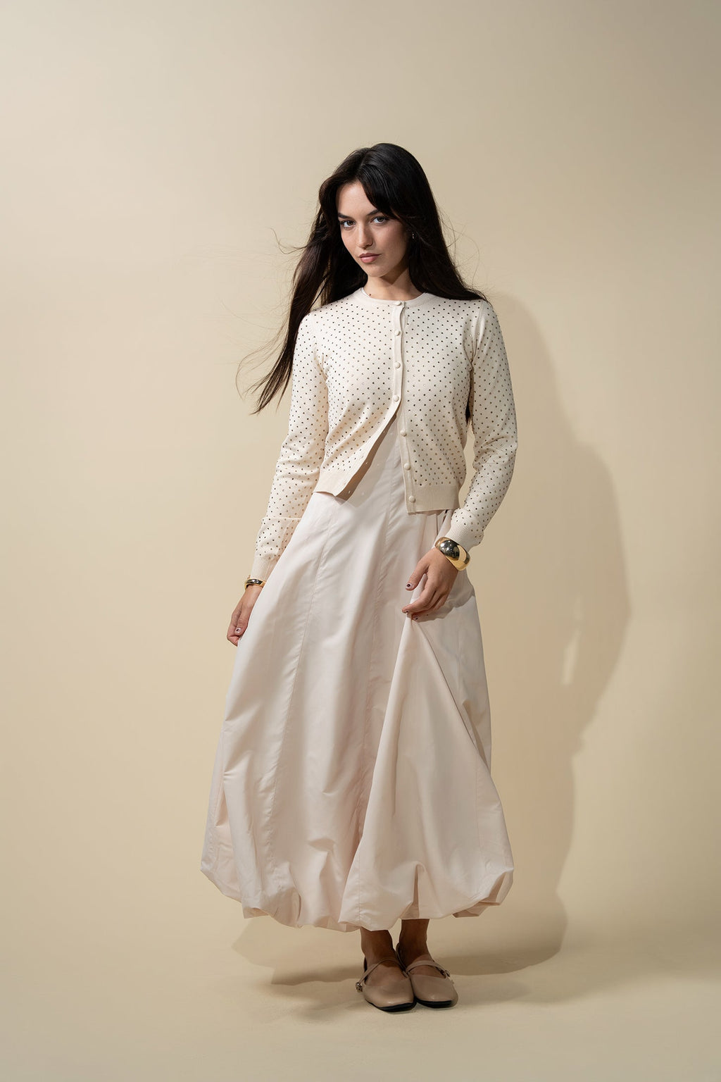 Stone Embellished Crew Cardigan-Vanilla