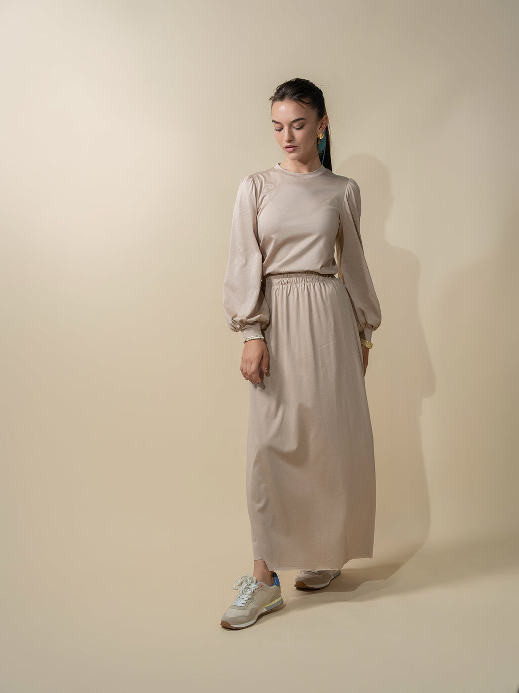 Bubble Sleeve T-Shirt-Taupe