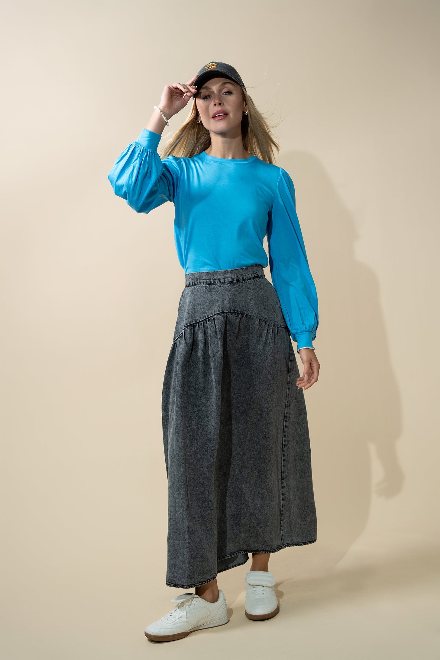 Bubble Sleeve T-Shirt-Sky Blue