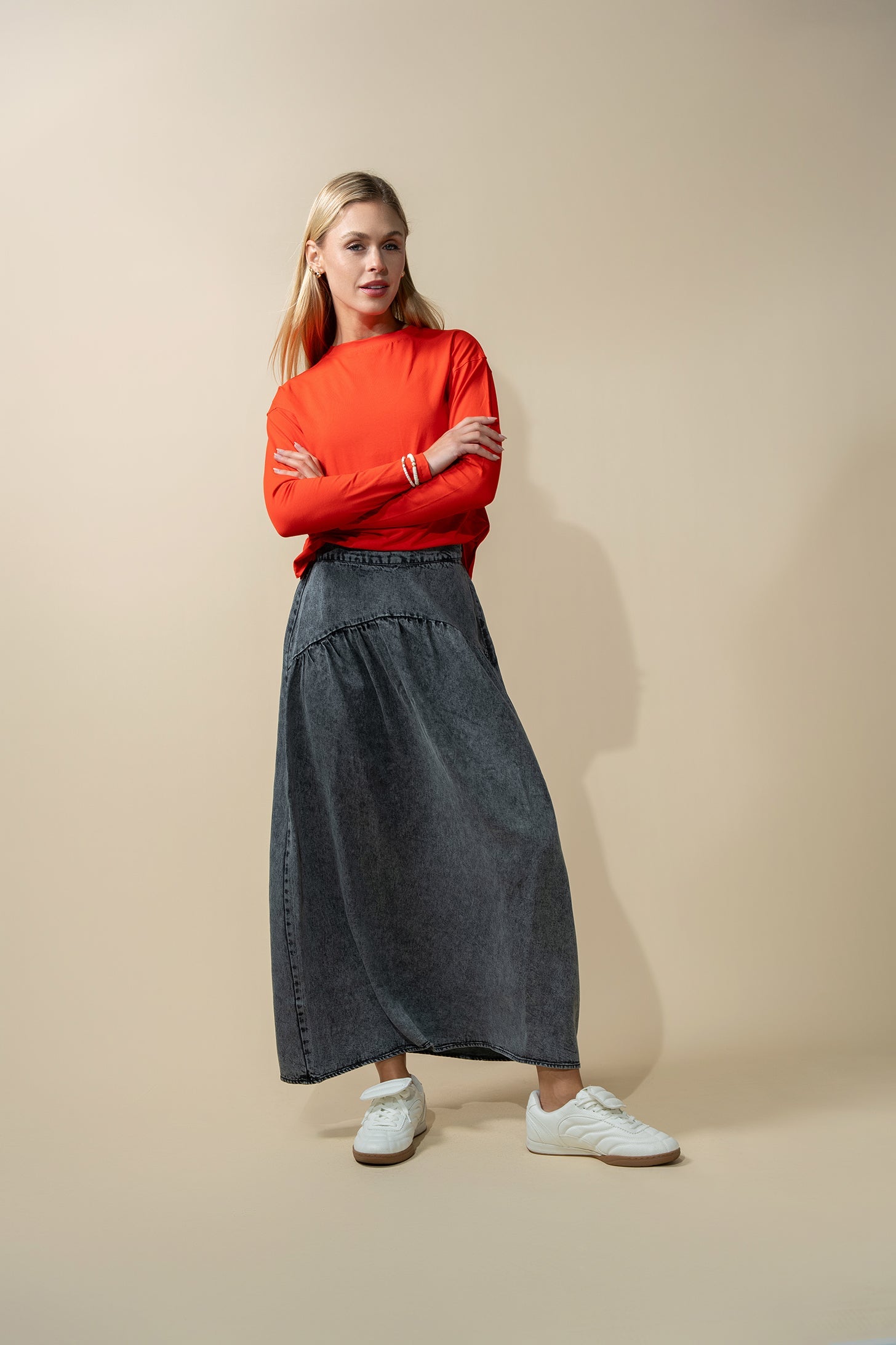 Oversized Rounded Hem T-Shirt-Orange