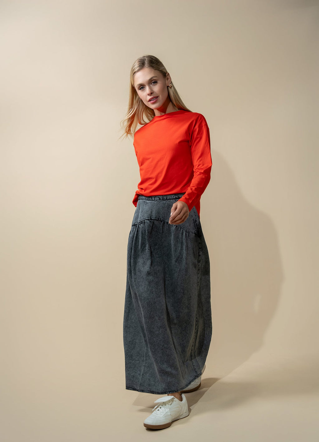 Oversized Rounded Hem T-Shirt-Orange