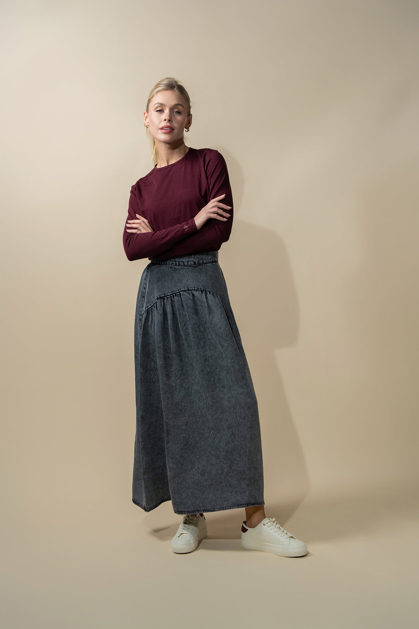 Crew Bomber Tee-Burgundy