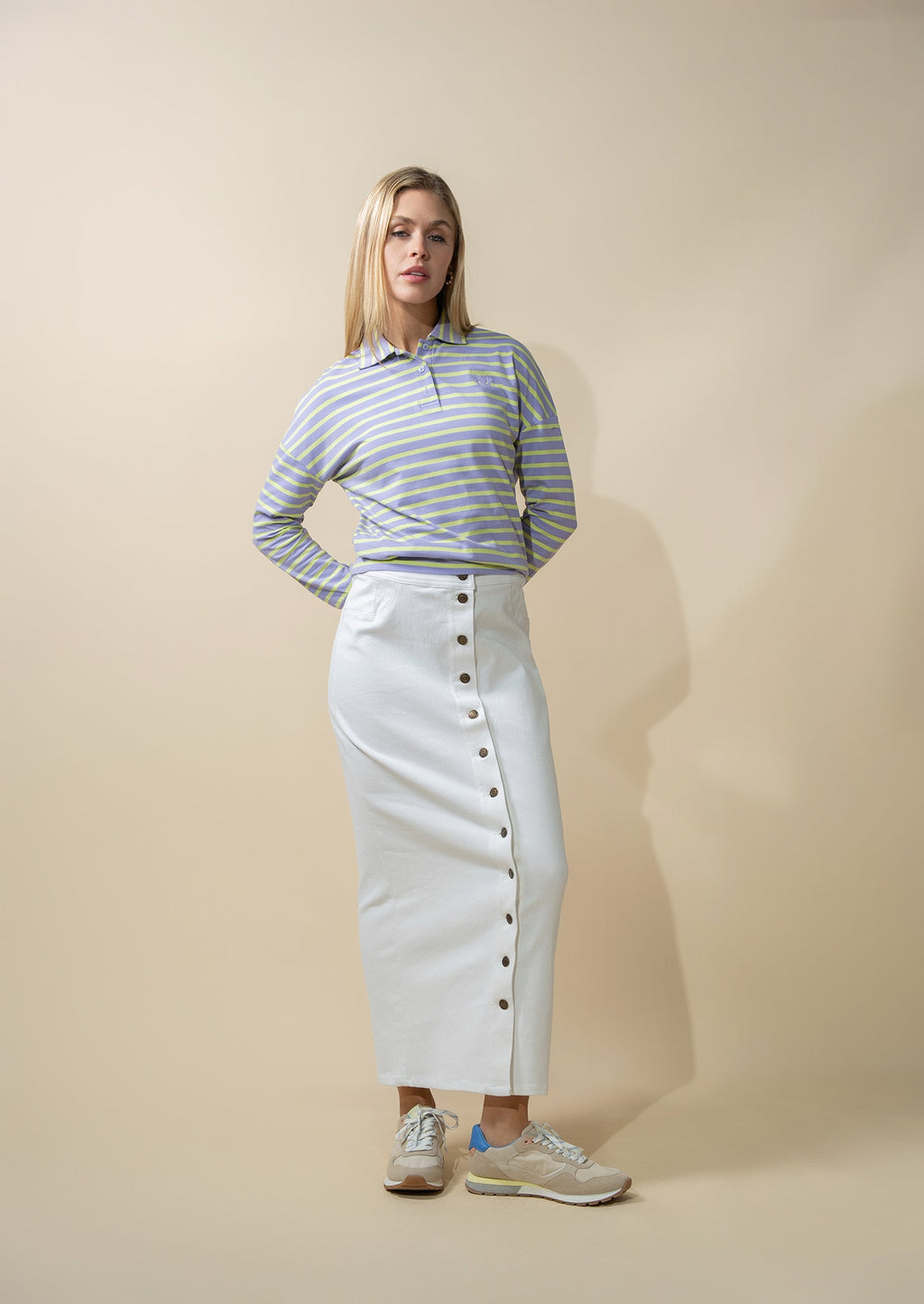 Collared Bomber Tee-Lavender/Lime