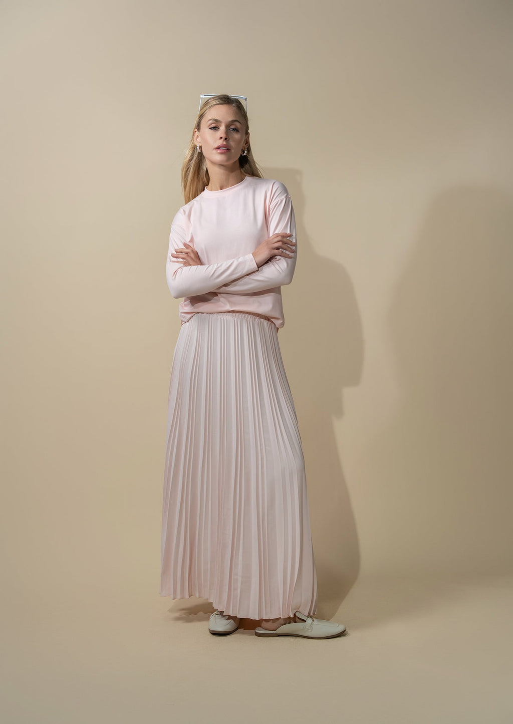 Crepe Pleated Maxi Skirt-Pink