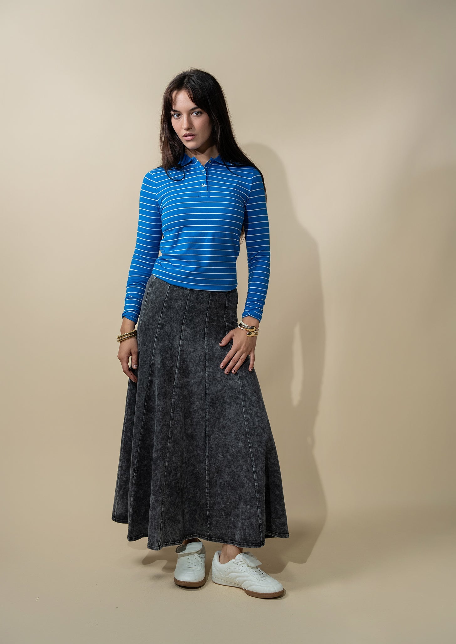 Paneled Flare Skirt 37"-Black Wash