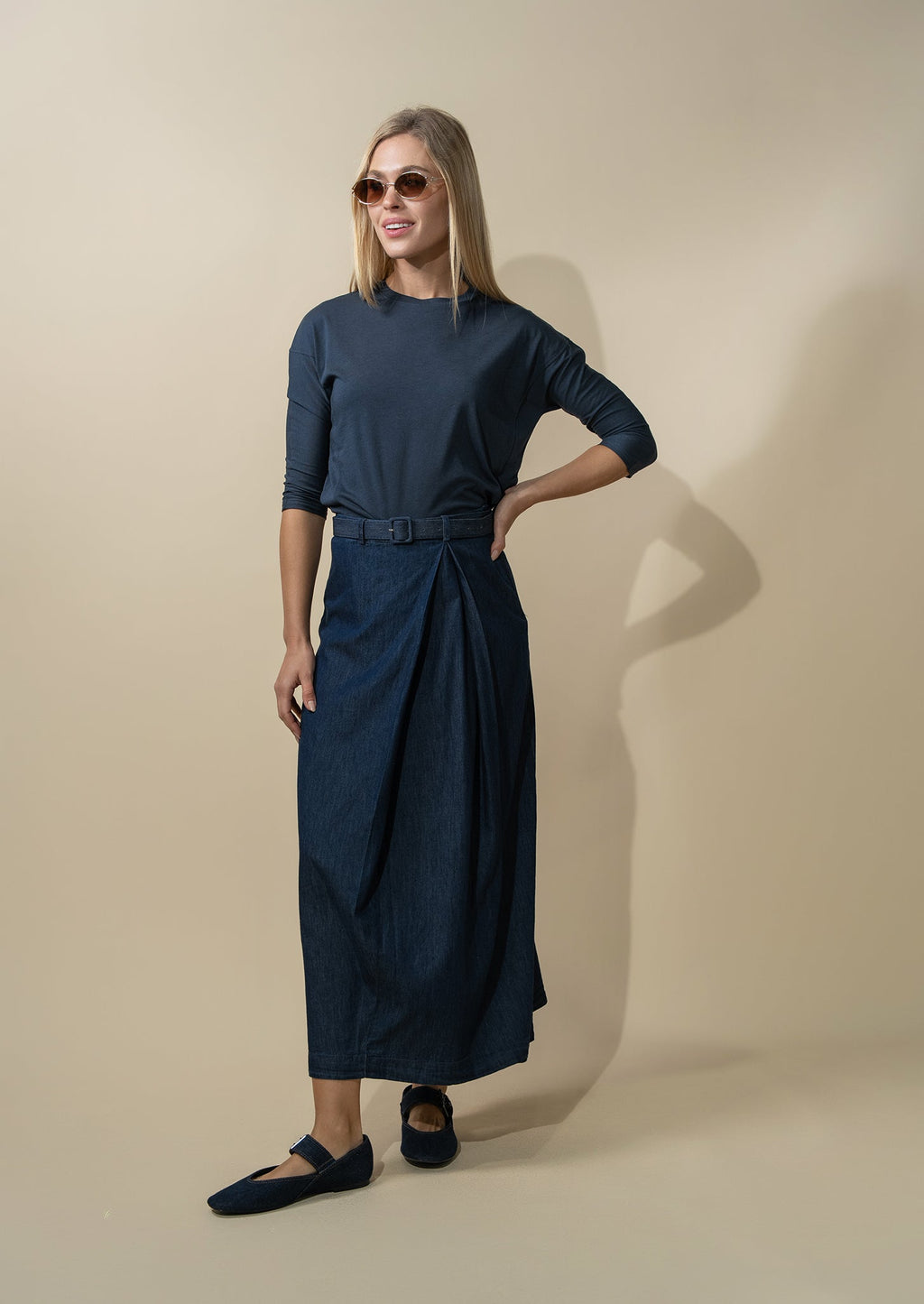 Pima Cotton Boxy Dolman Tee-Navy