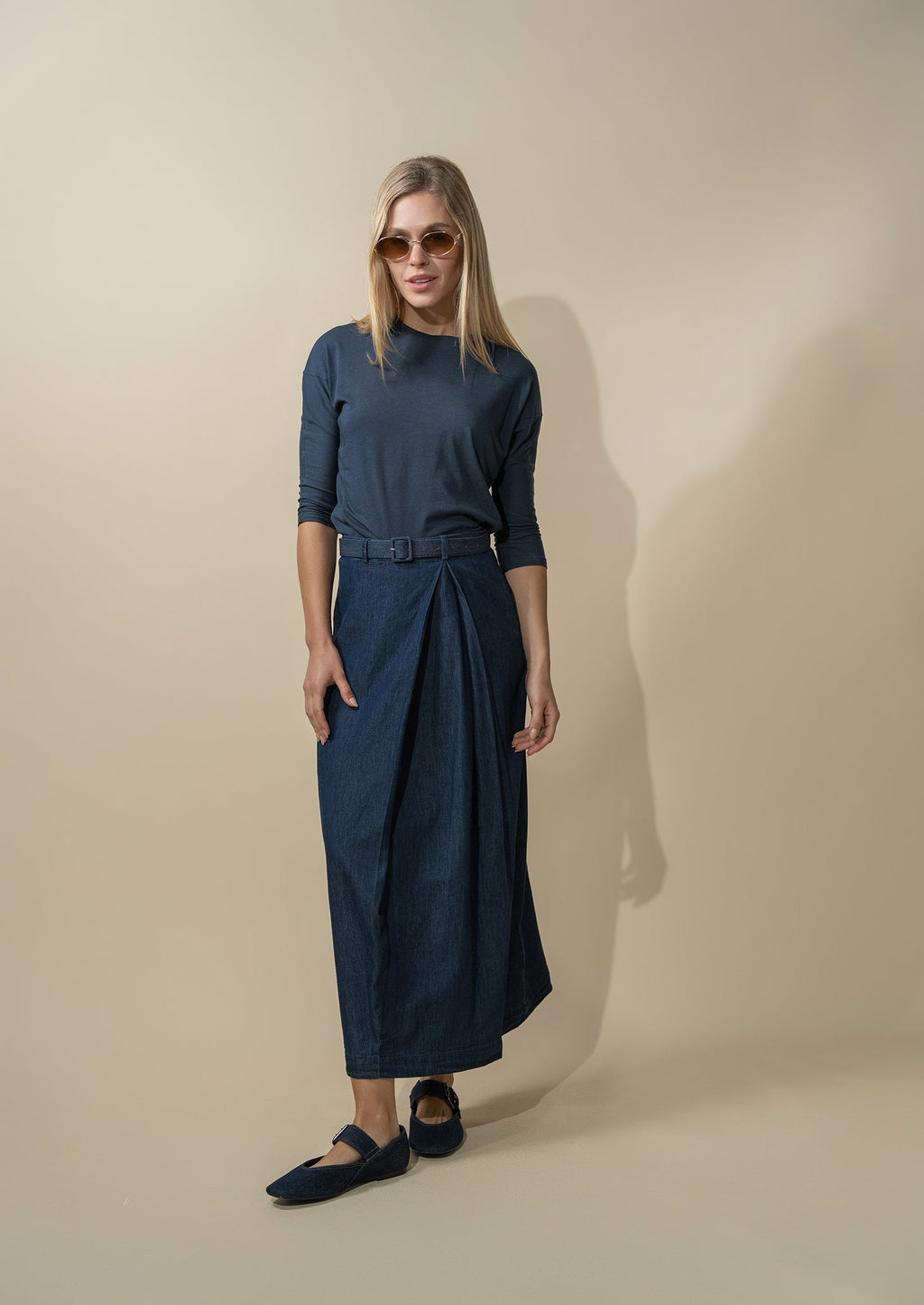 Pima Cotton Boxy Dolman Tee-Navy