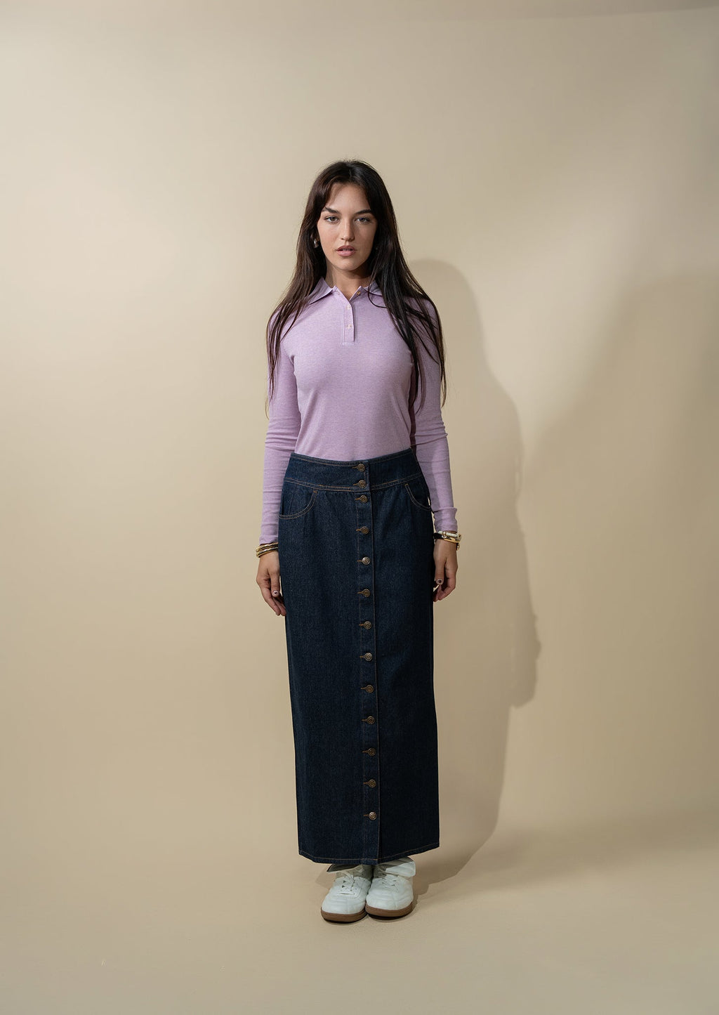 Ribbed Collar T-Shirt-Lavender