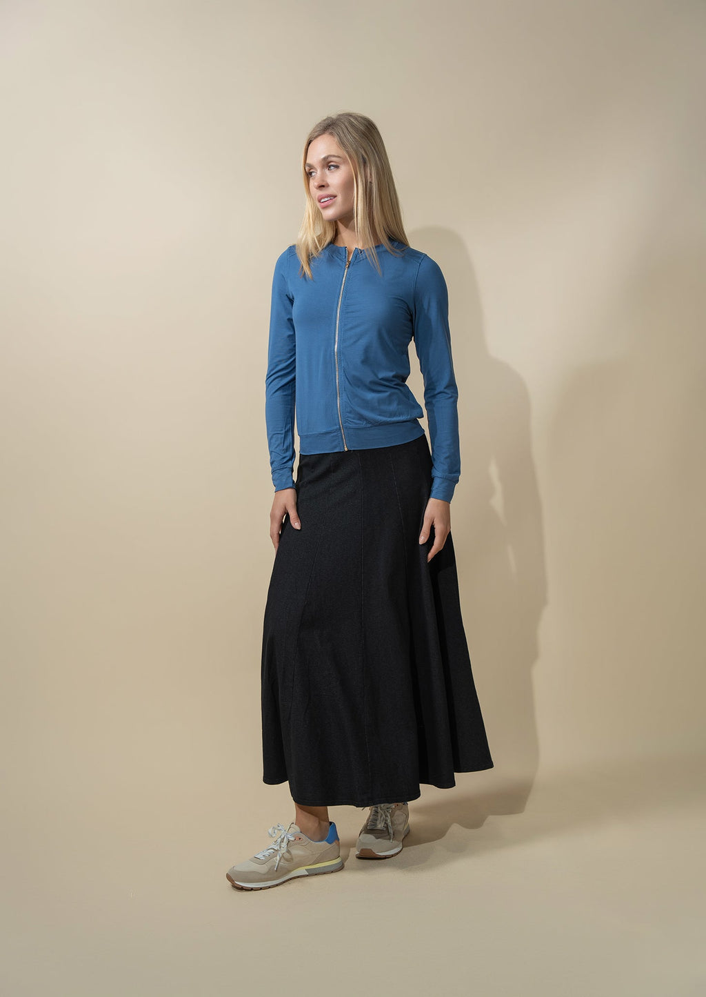 Paneled Flare Skirt 35"-Solid Black