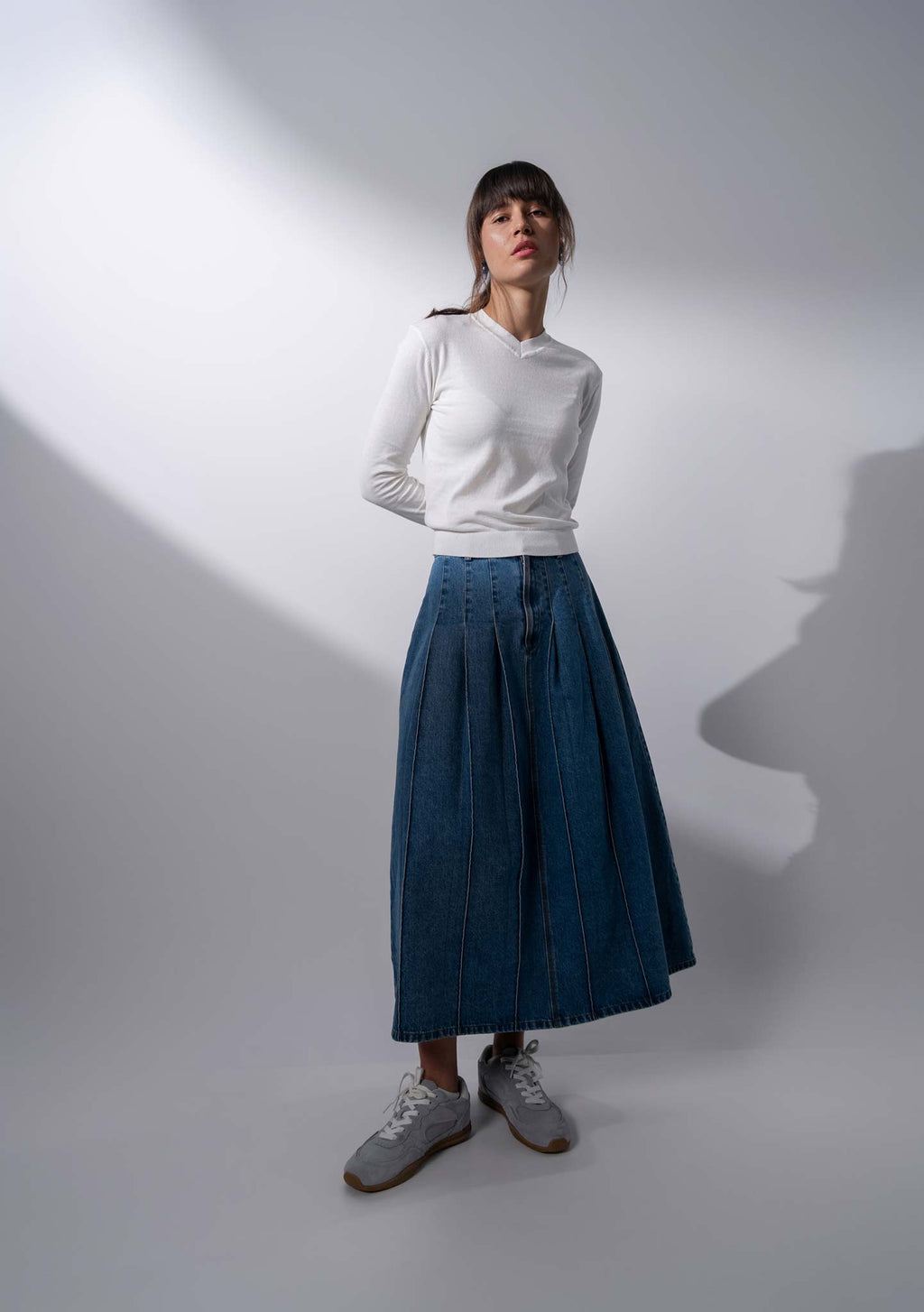 Stitched Pleated Skirt-Blue