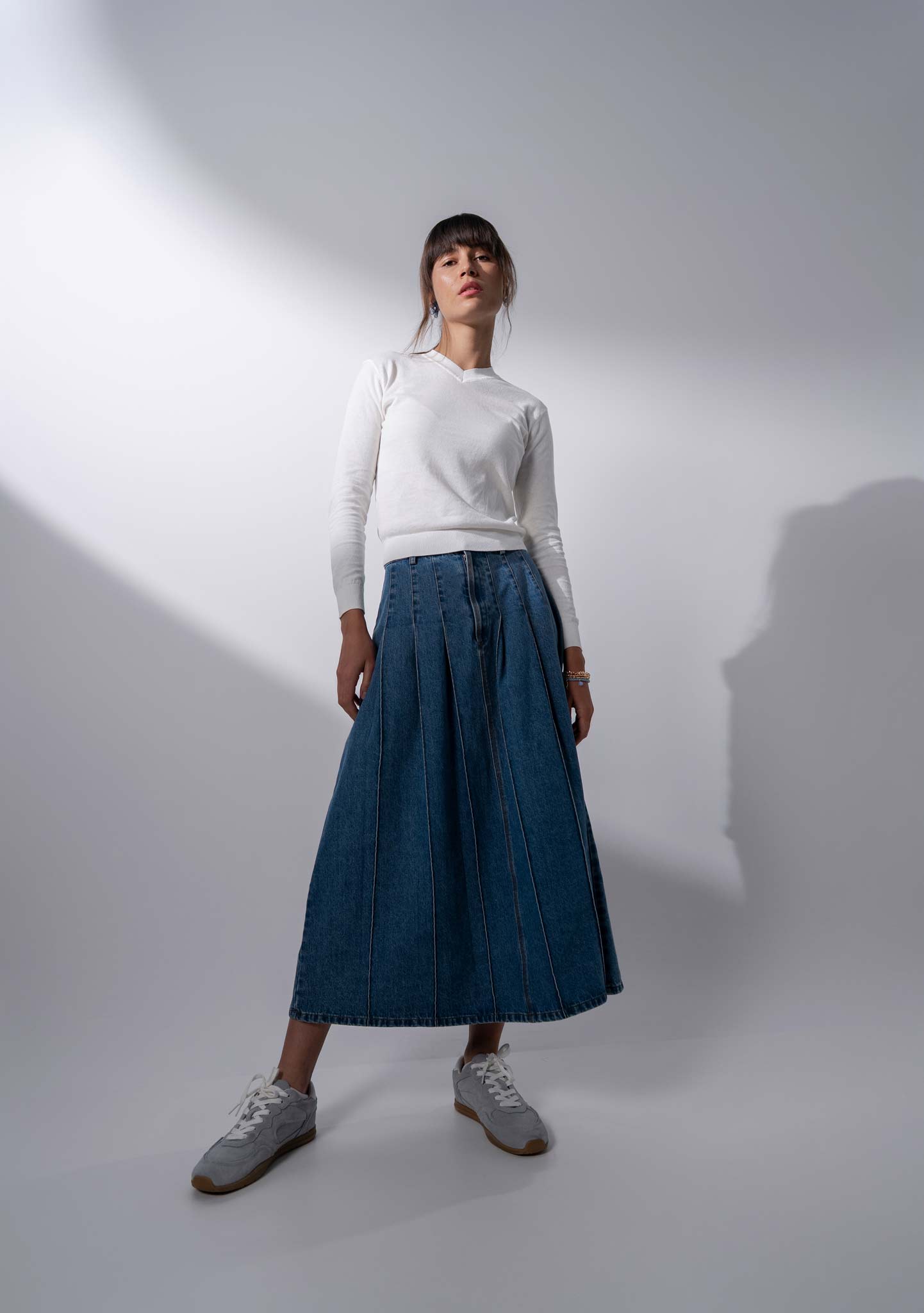 Stitched Pleated Skirt-Blue