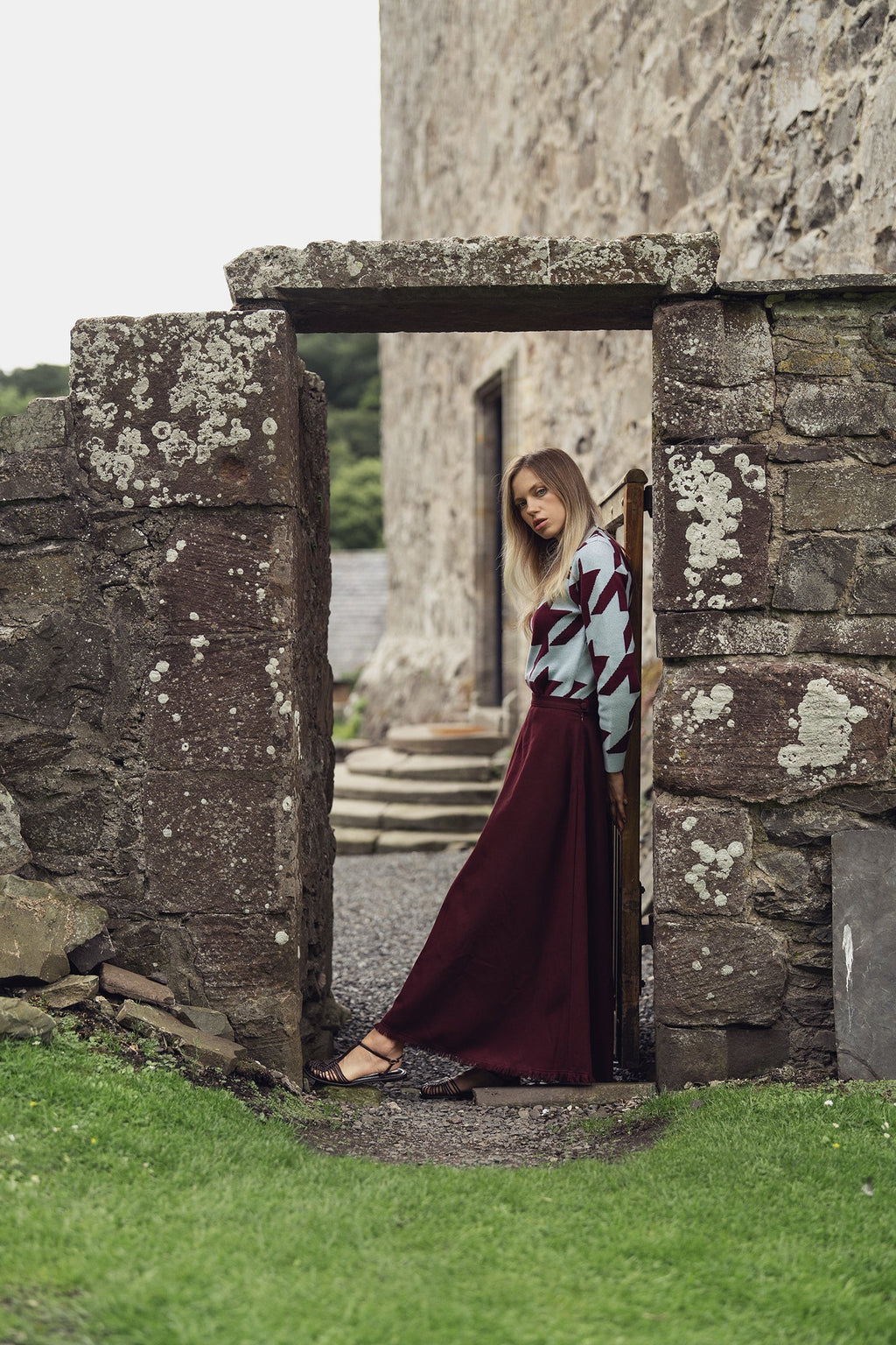 Fringe Circle Skirt-Burgundy