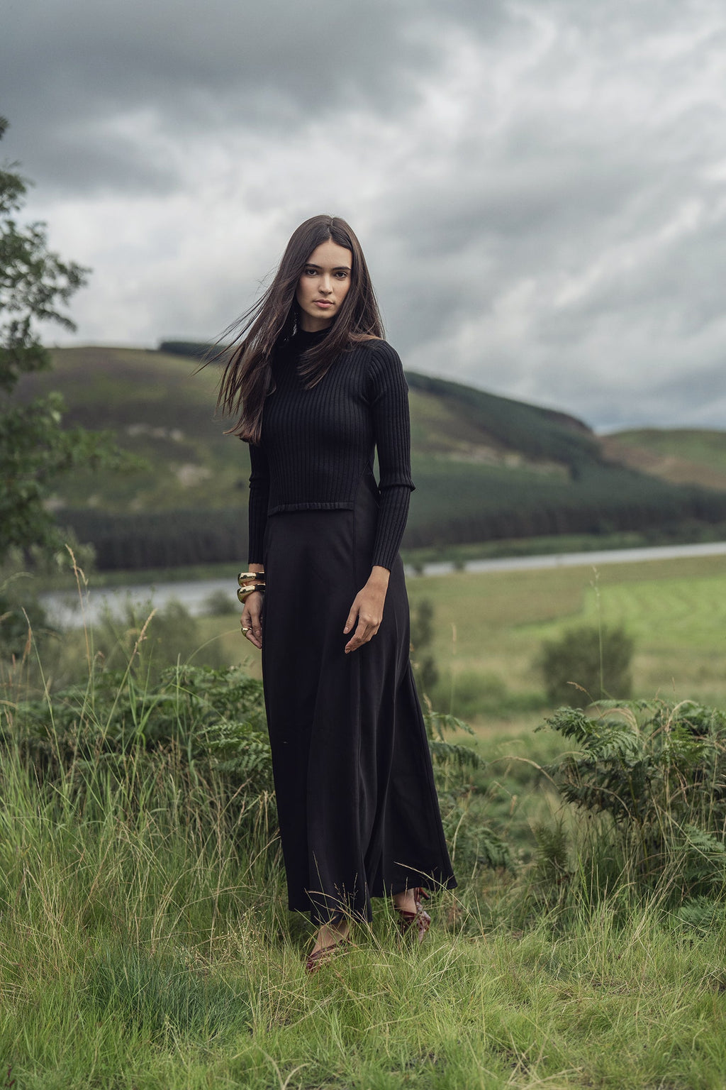 Crepe Bottom Dress-Black/Black