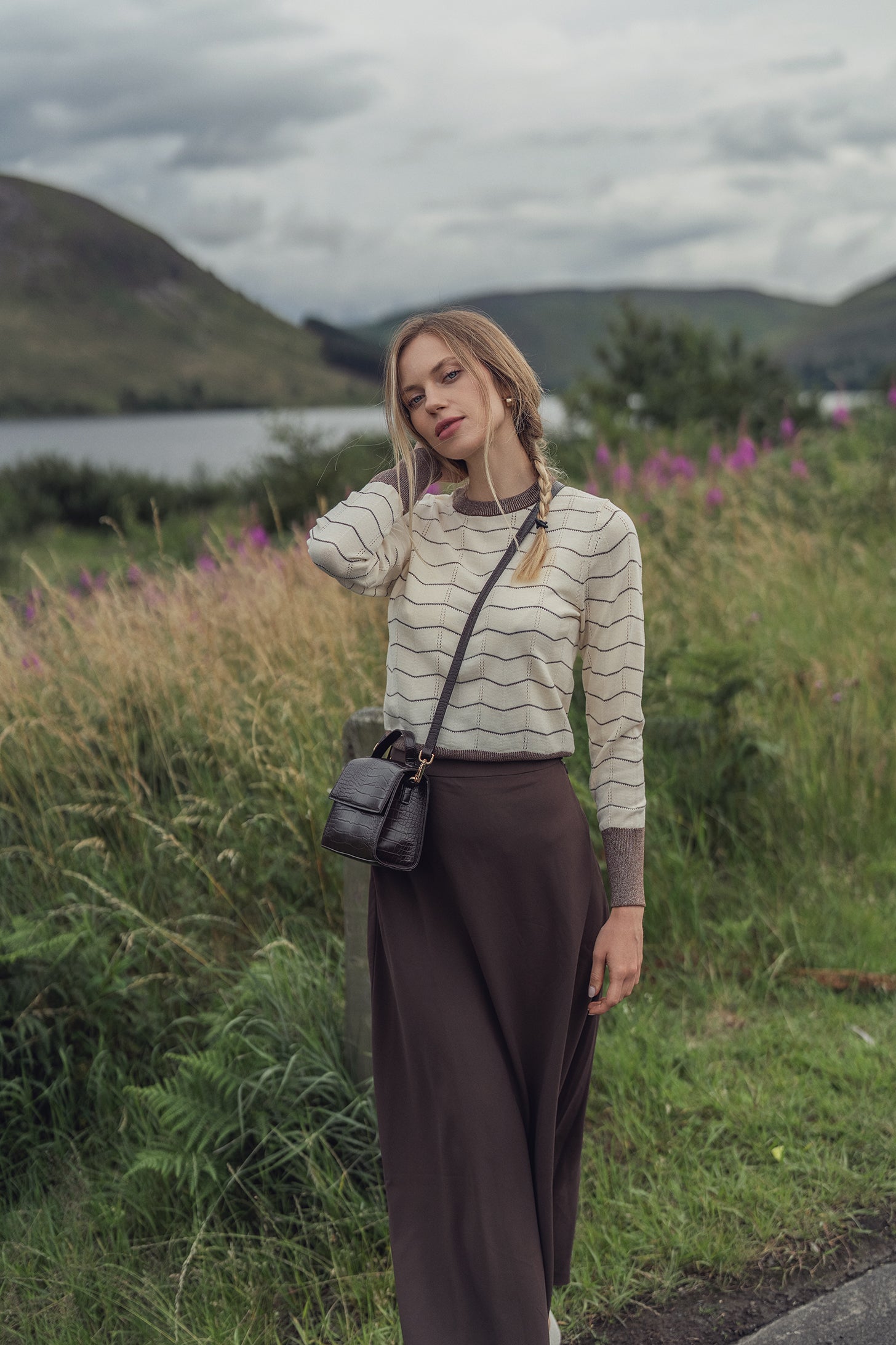 Lurex Striped Sweater-Cream/Brown