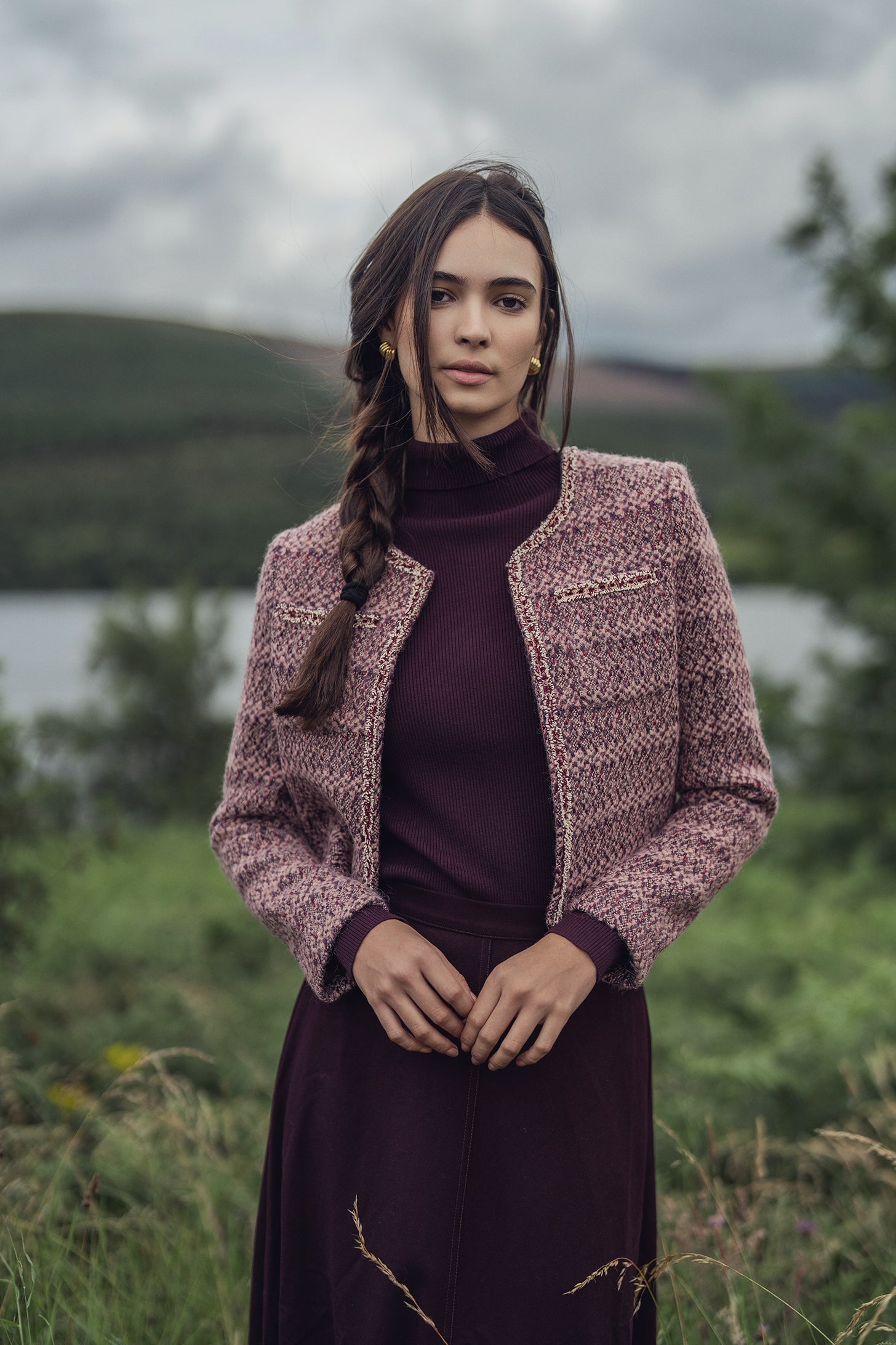 Boucle Jacket-Pink/Burgundy