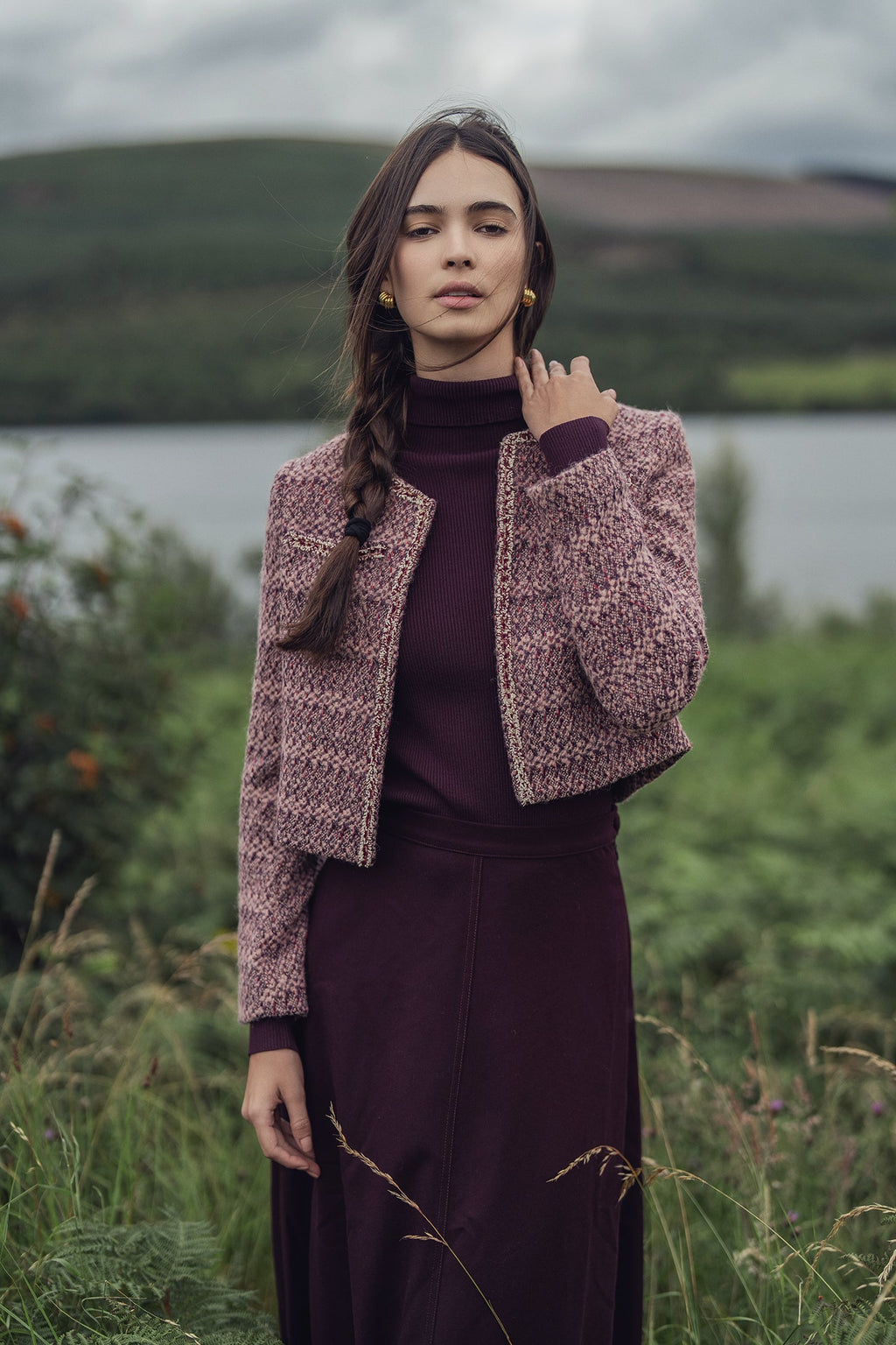 Boucle Jacket-Pink/Burgundy