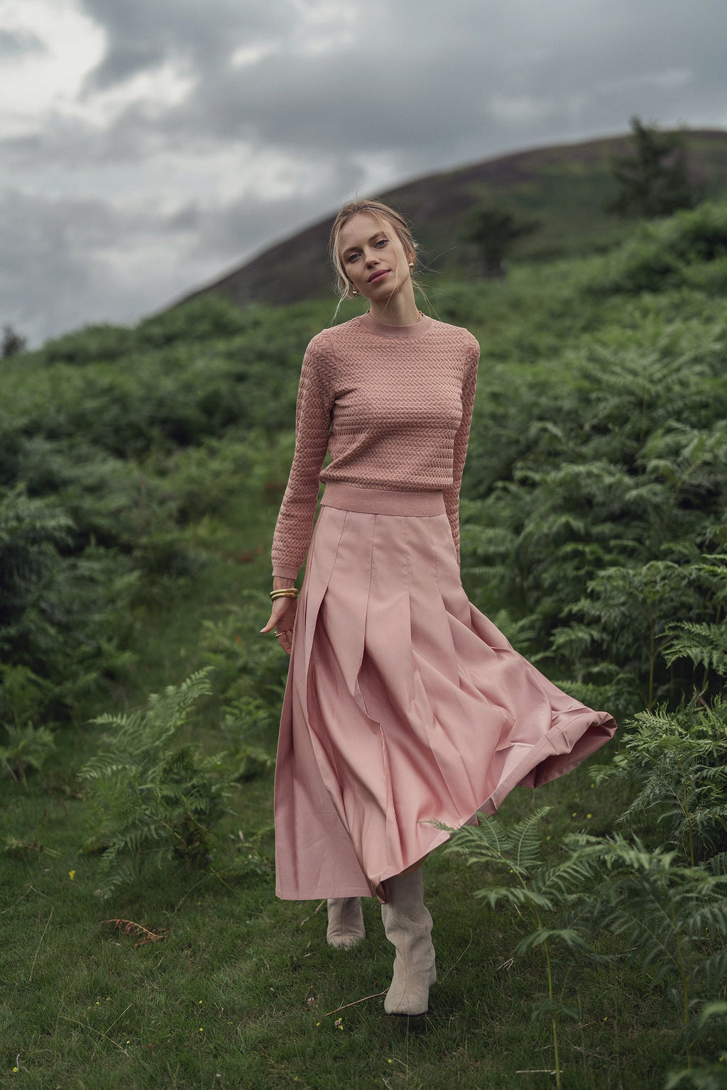 Lux Satin Pleated Skirt 37"-Blush