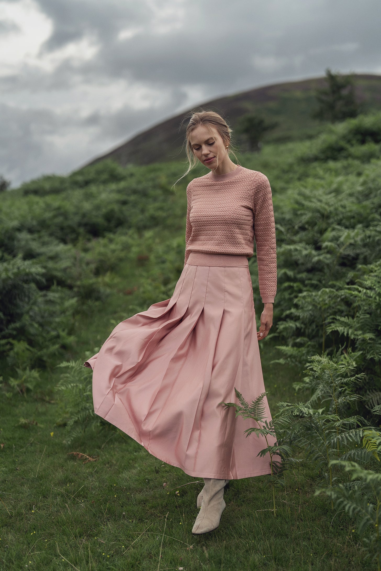 Lux Satin Pleated Skirt 37"-Blush