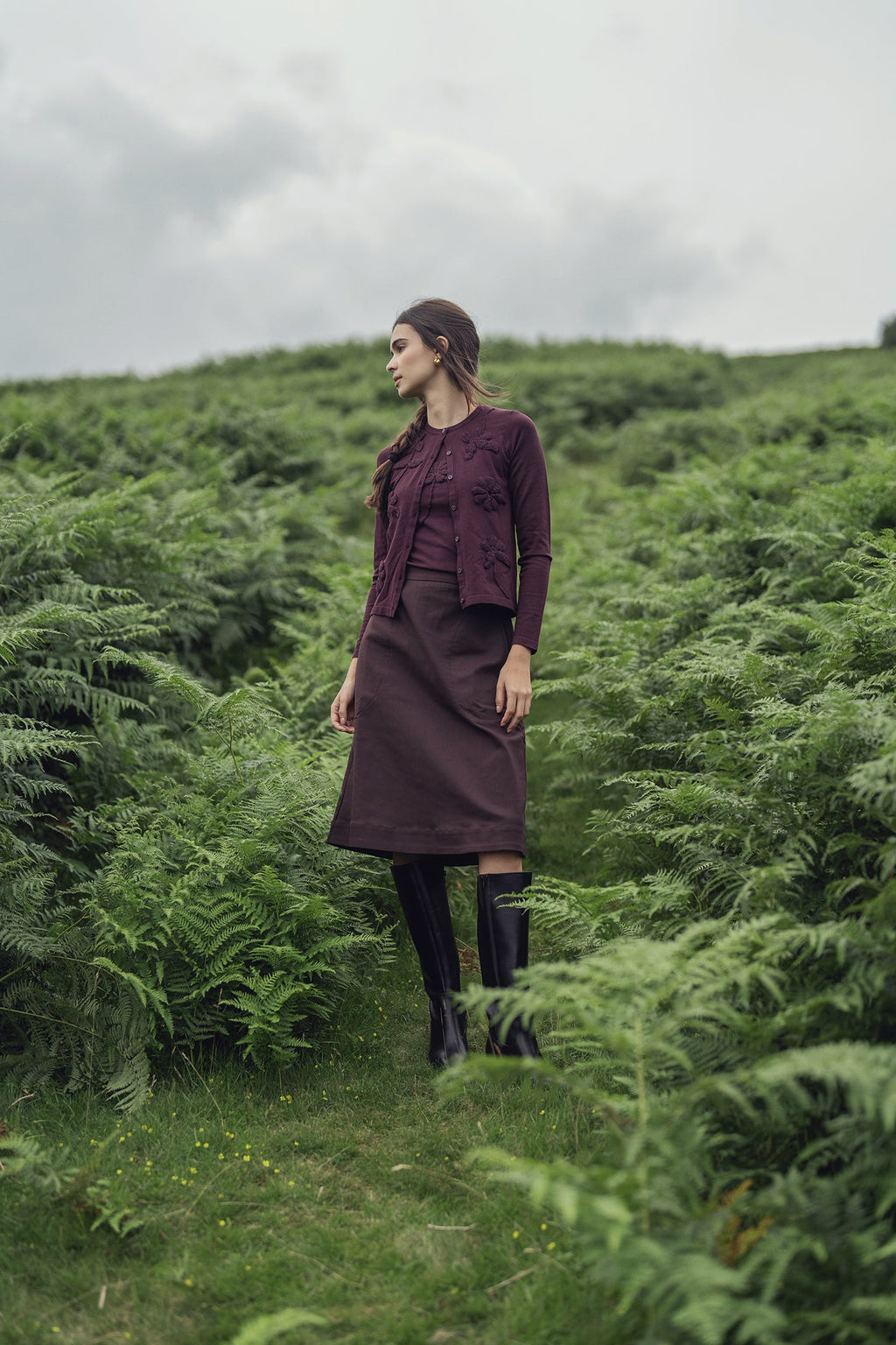 Basic A-Line Skirt-Brown