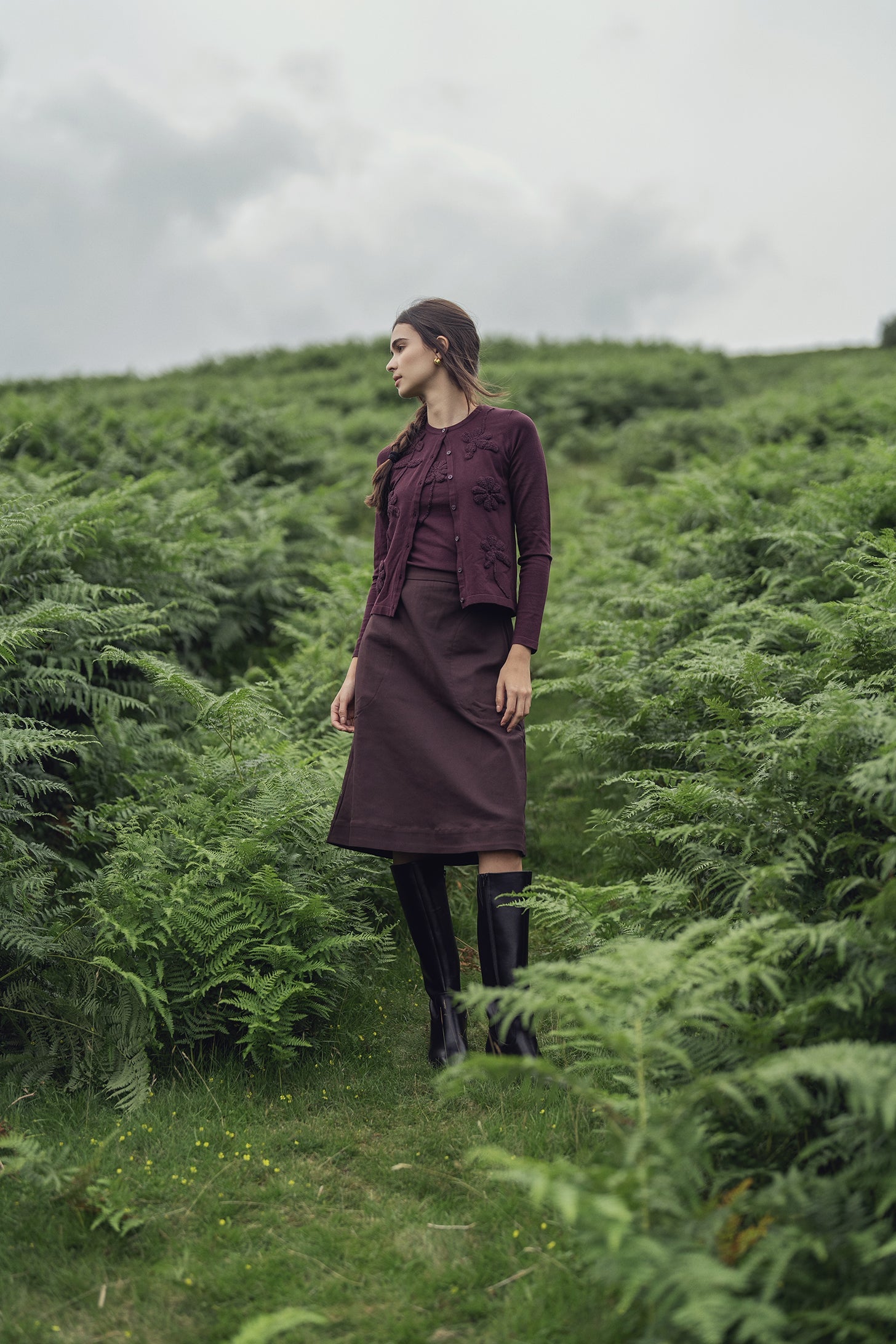 Basic A-Line Skirt-Brown