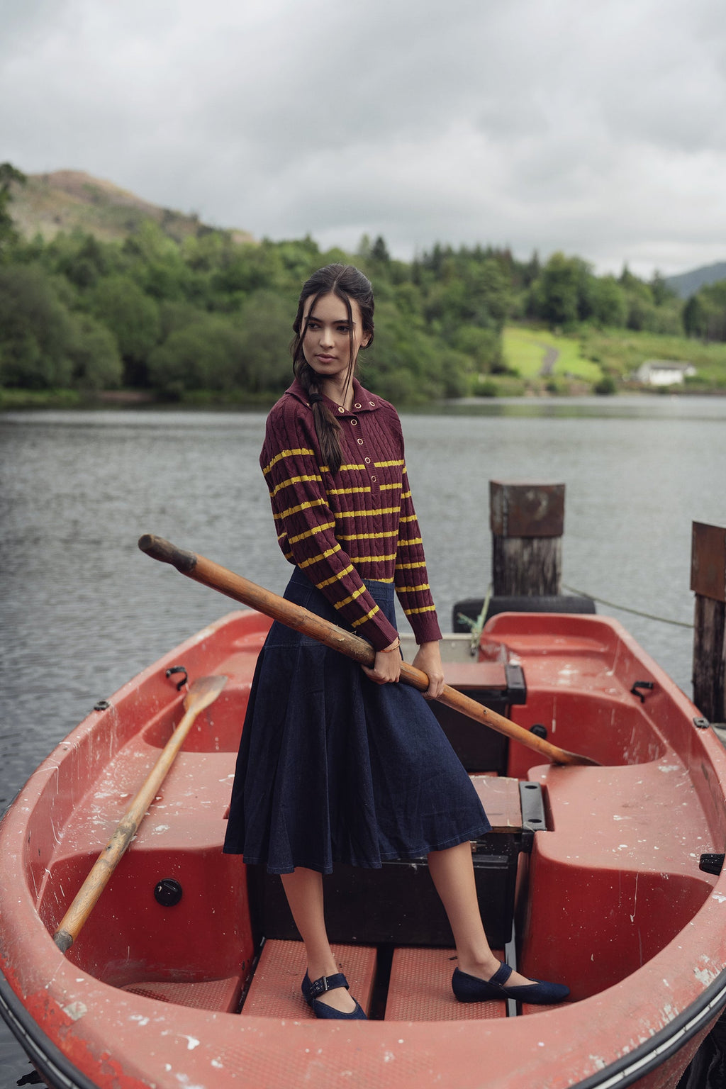 Yoke Denim Short Skirt-Blue