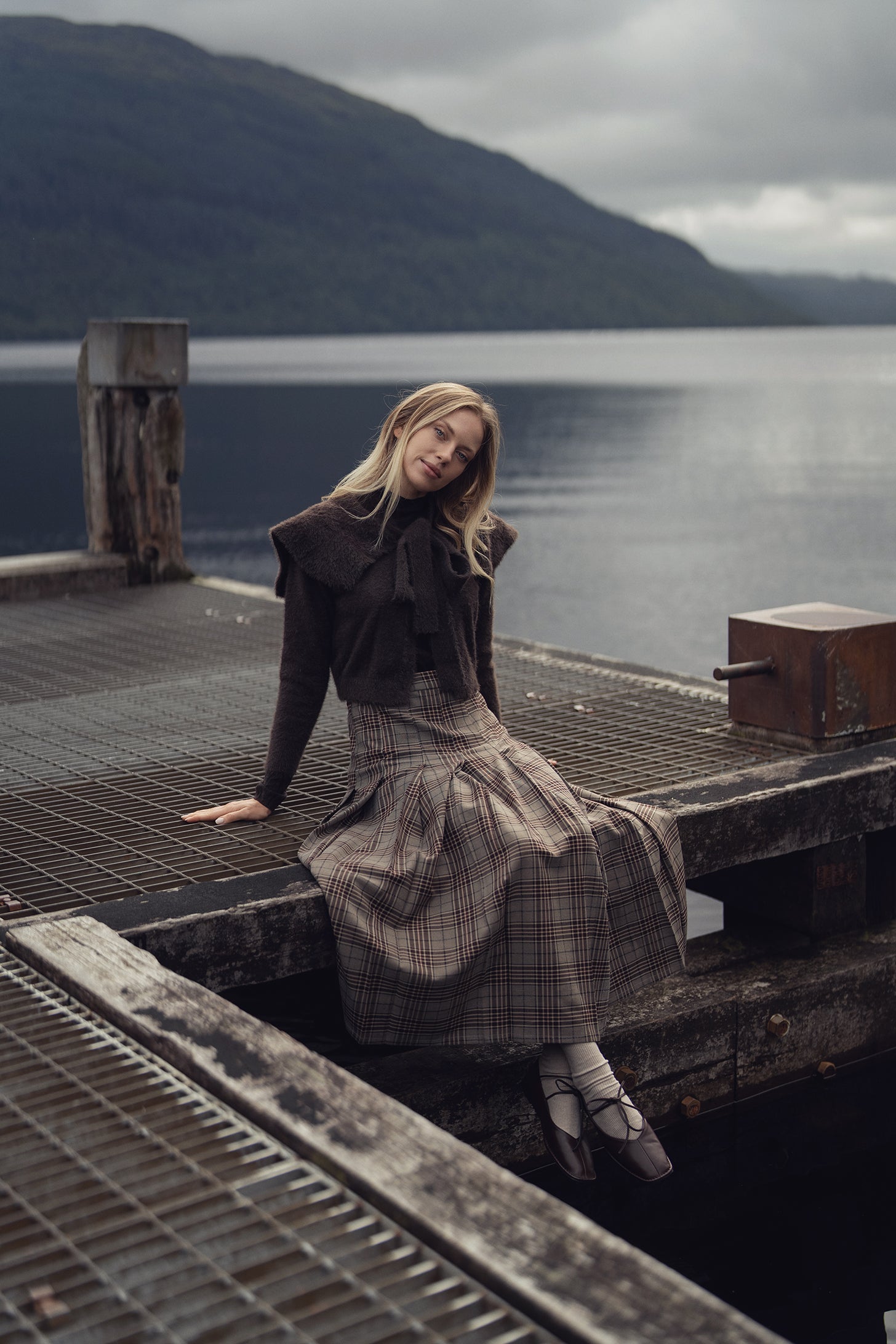 Mohair Shawl Collar Cardigan-Brown