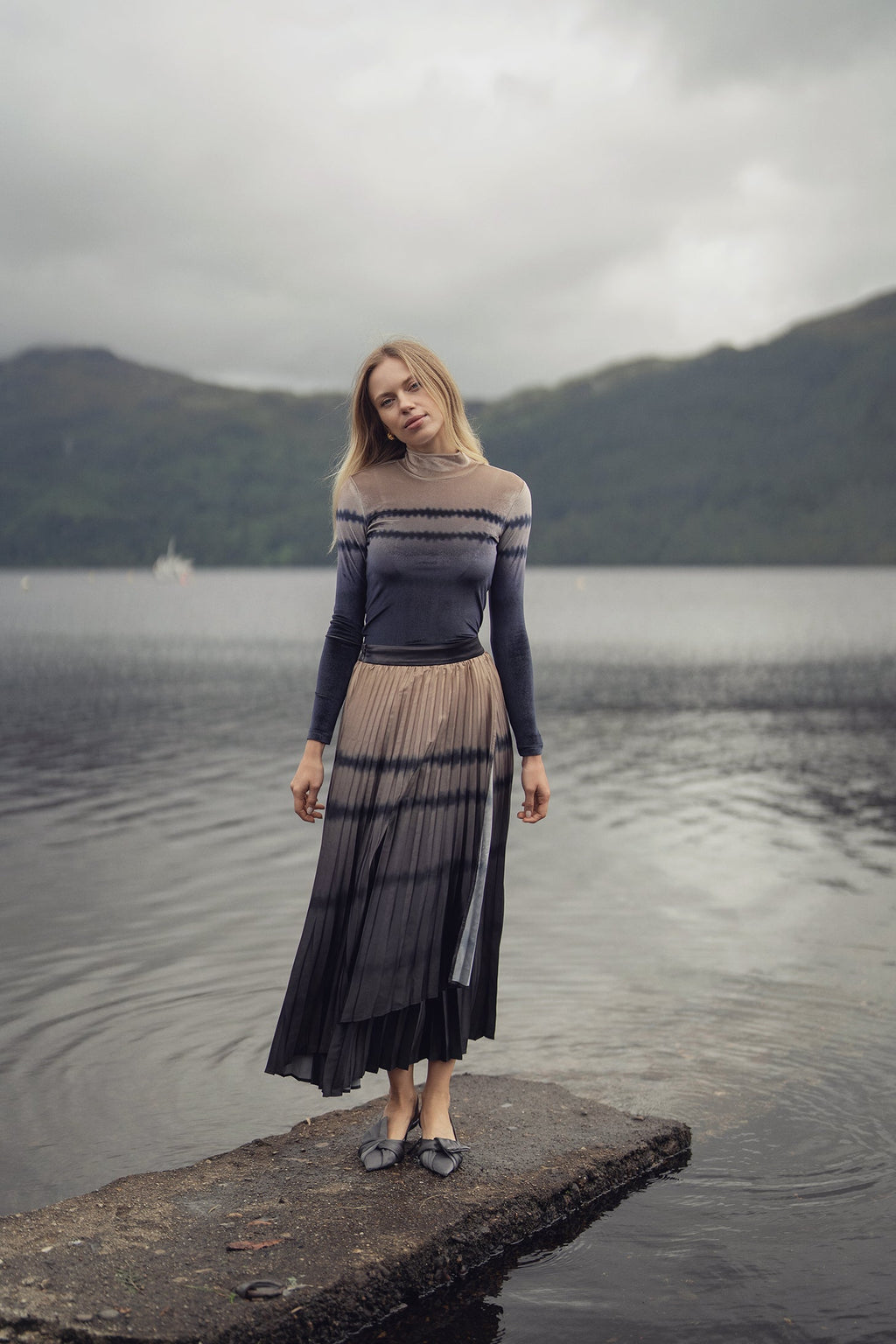 Ombre Faux Wrap Skirt - Brown