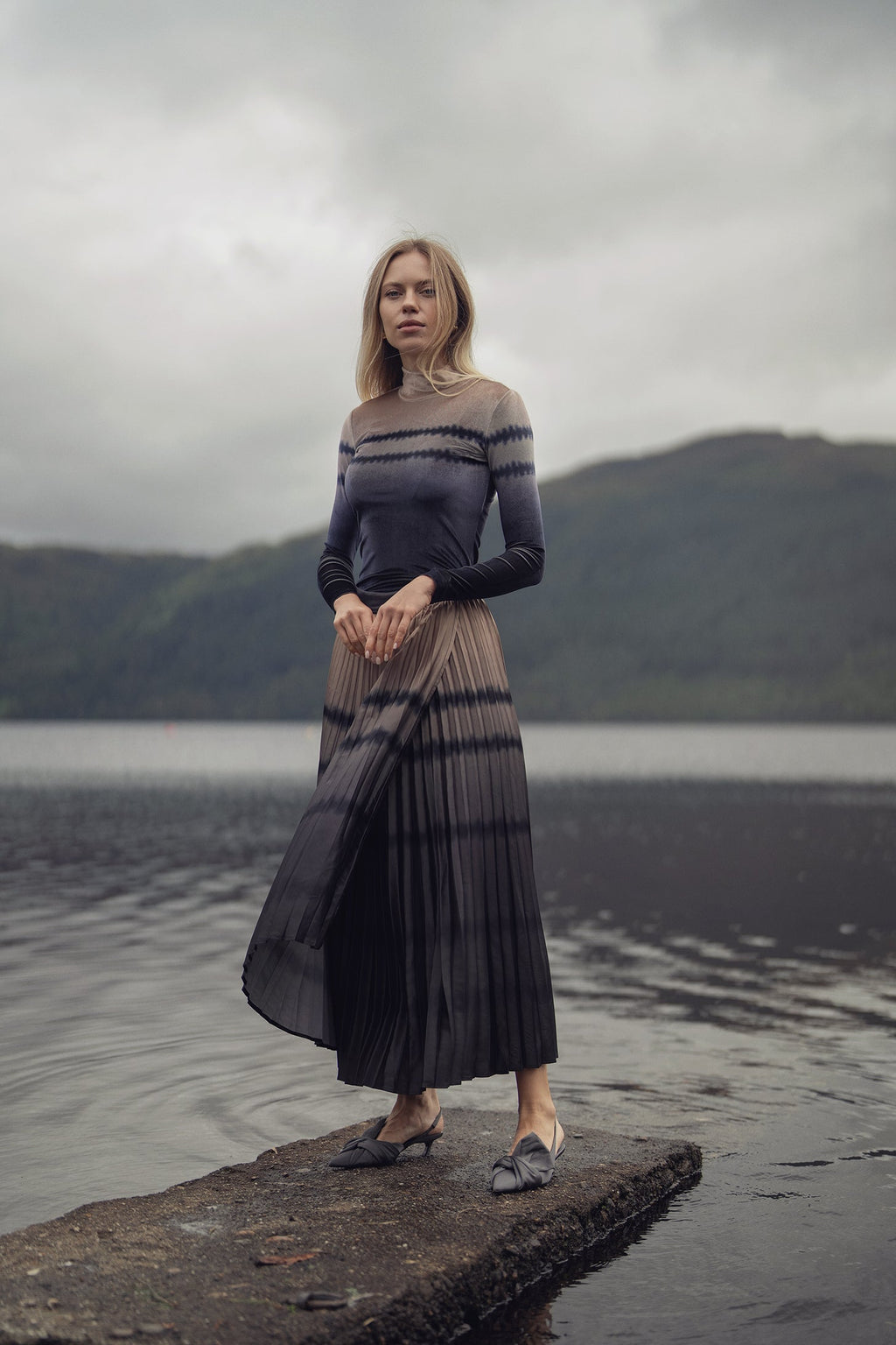 Velvet Printed Turtleneck-Ombre