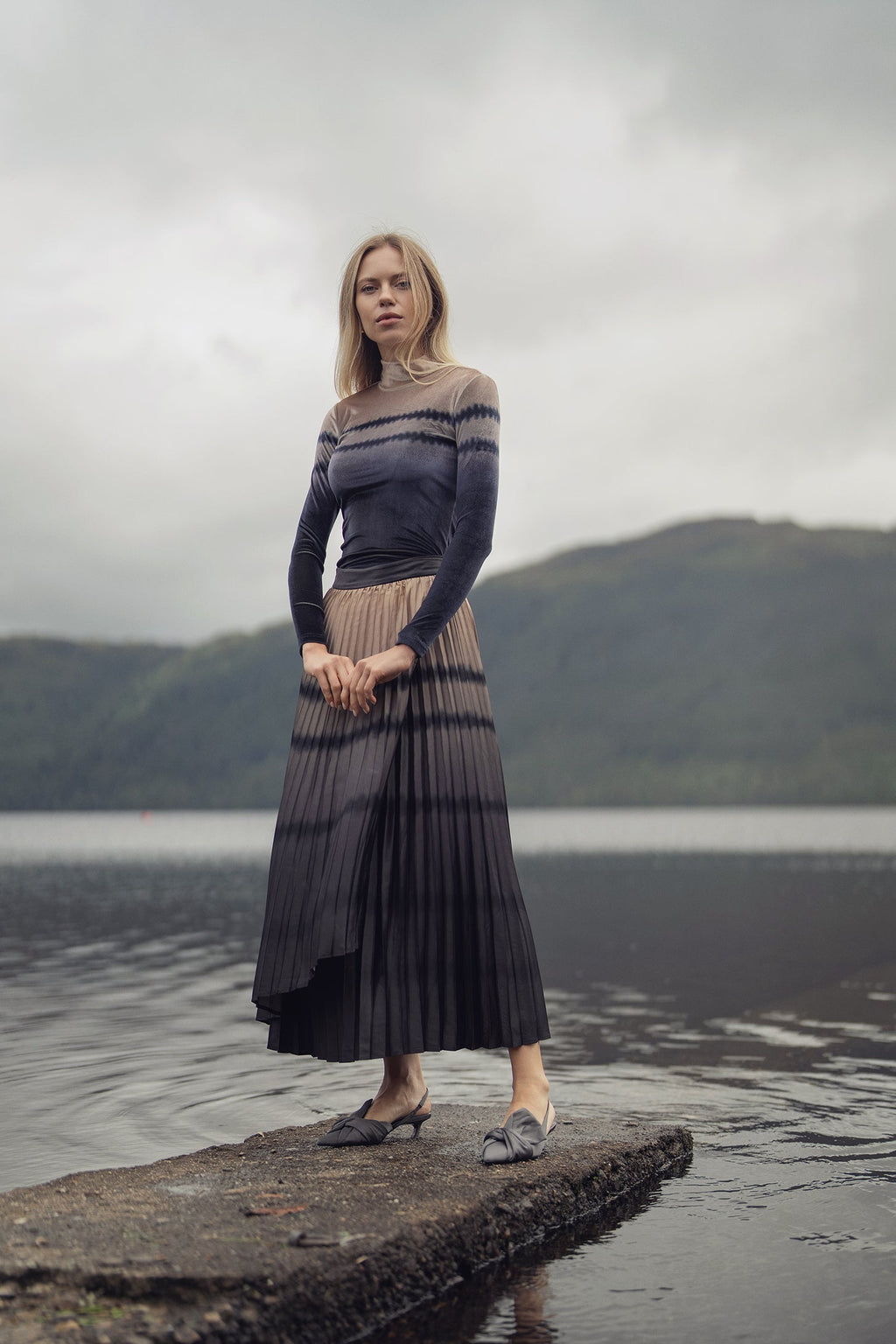 Ombre Faux Wrap Skirt - Brown