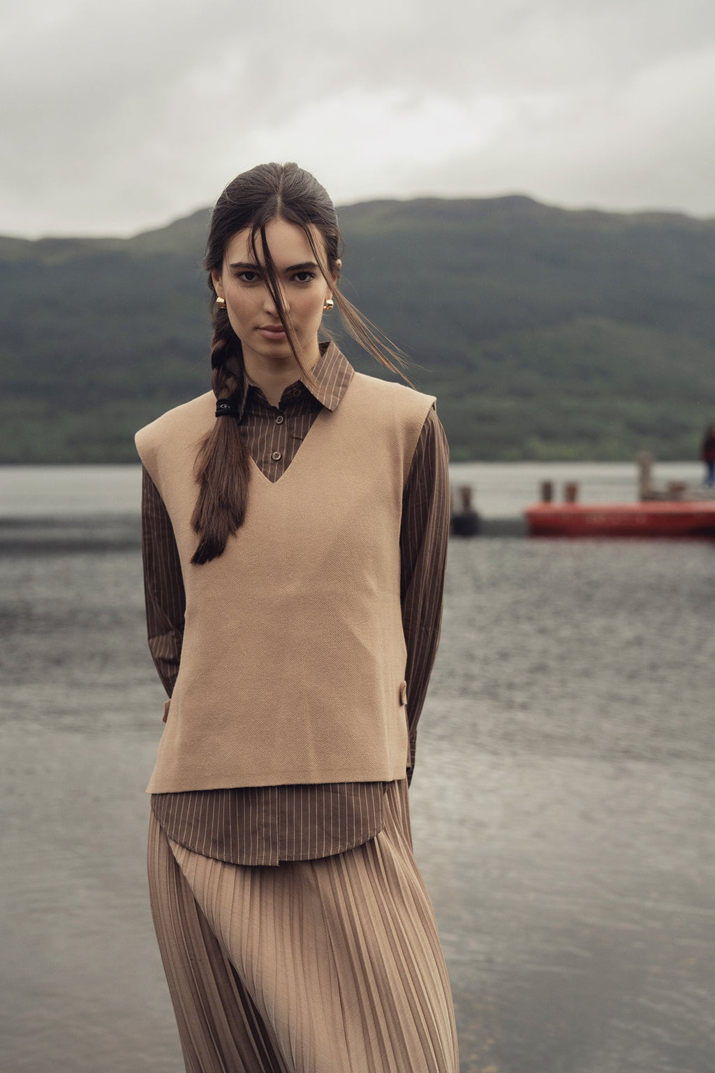 Striped Cotton Blouse-Brown Thin Stripe