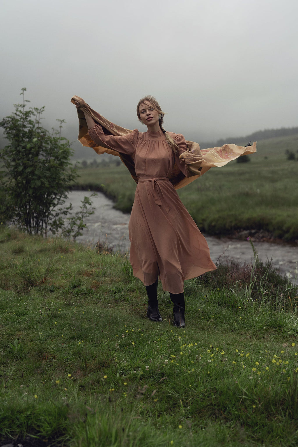 Asymmetrical Bottom Belted Dress-Mocha