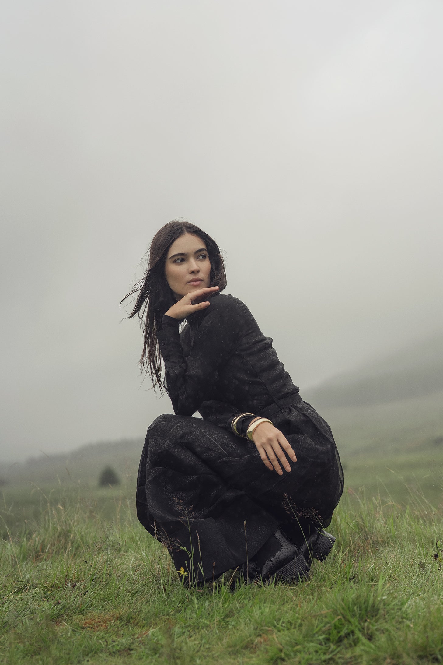 Asymmetrical Bottom Belted Dress-Black