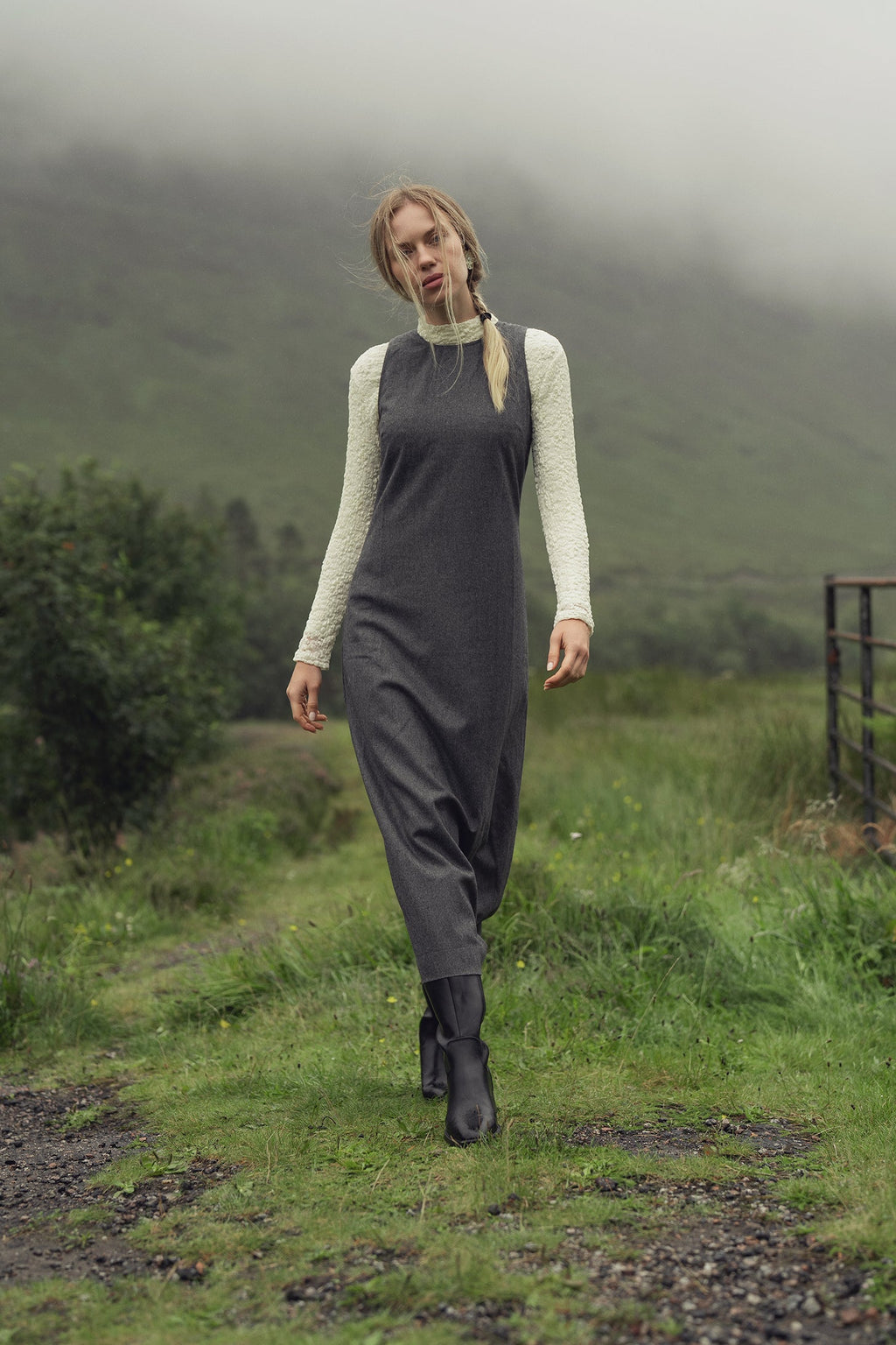 Basic Wool Blend Slip Dress-Grey