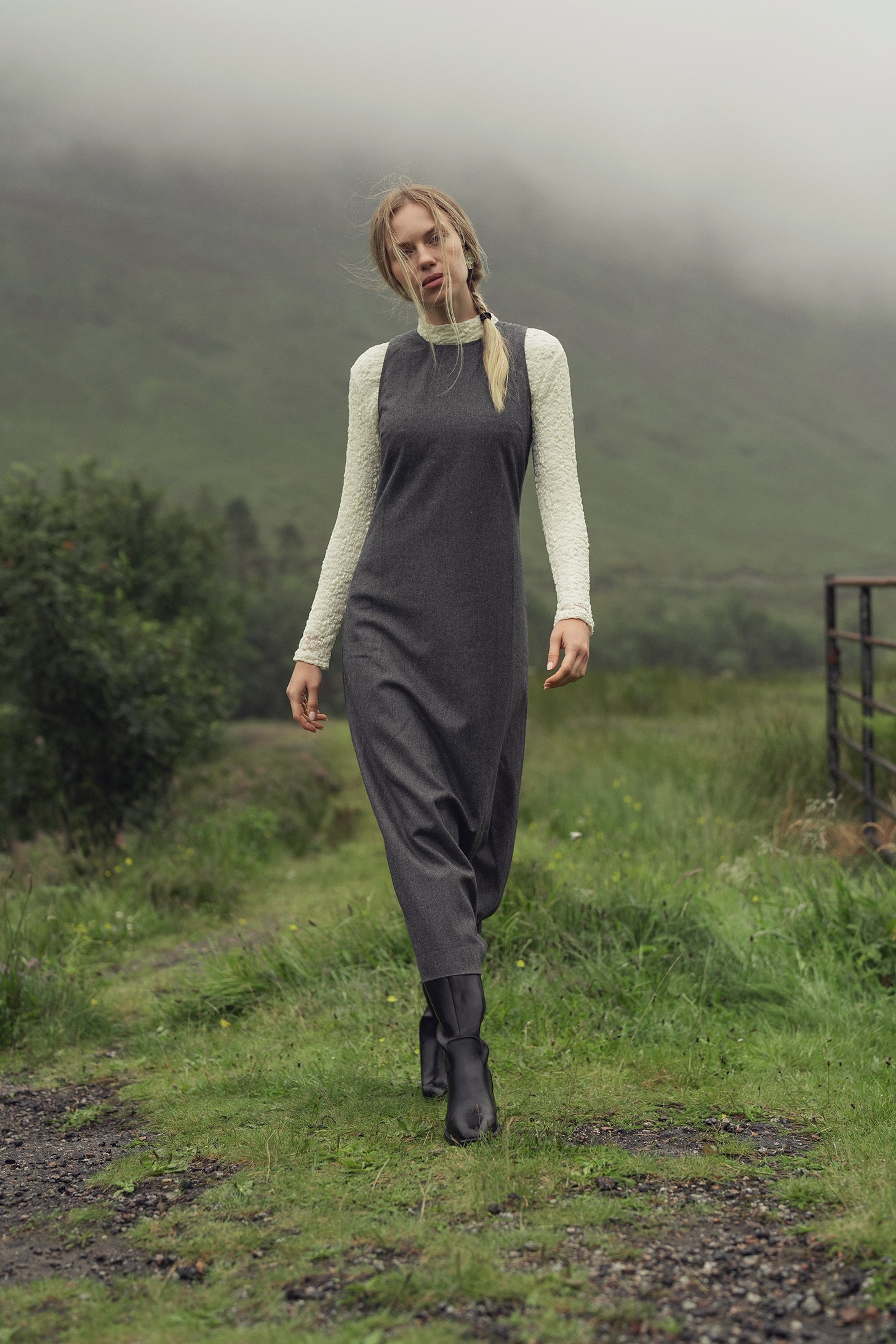 Basic Wool Blend Slip Dress-Grey