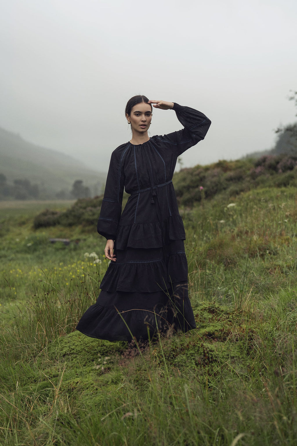 Tiered Dress-Black/Navy