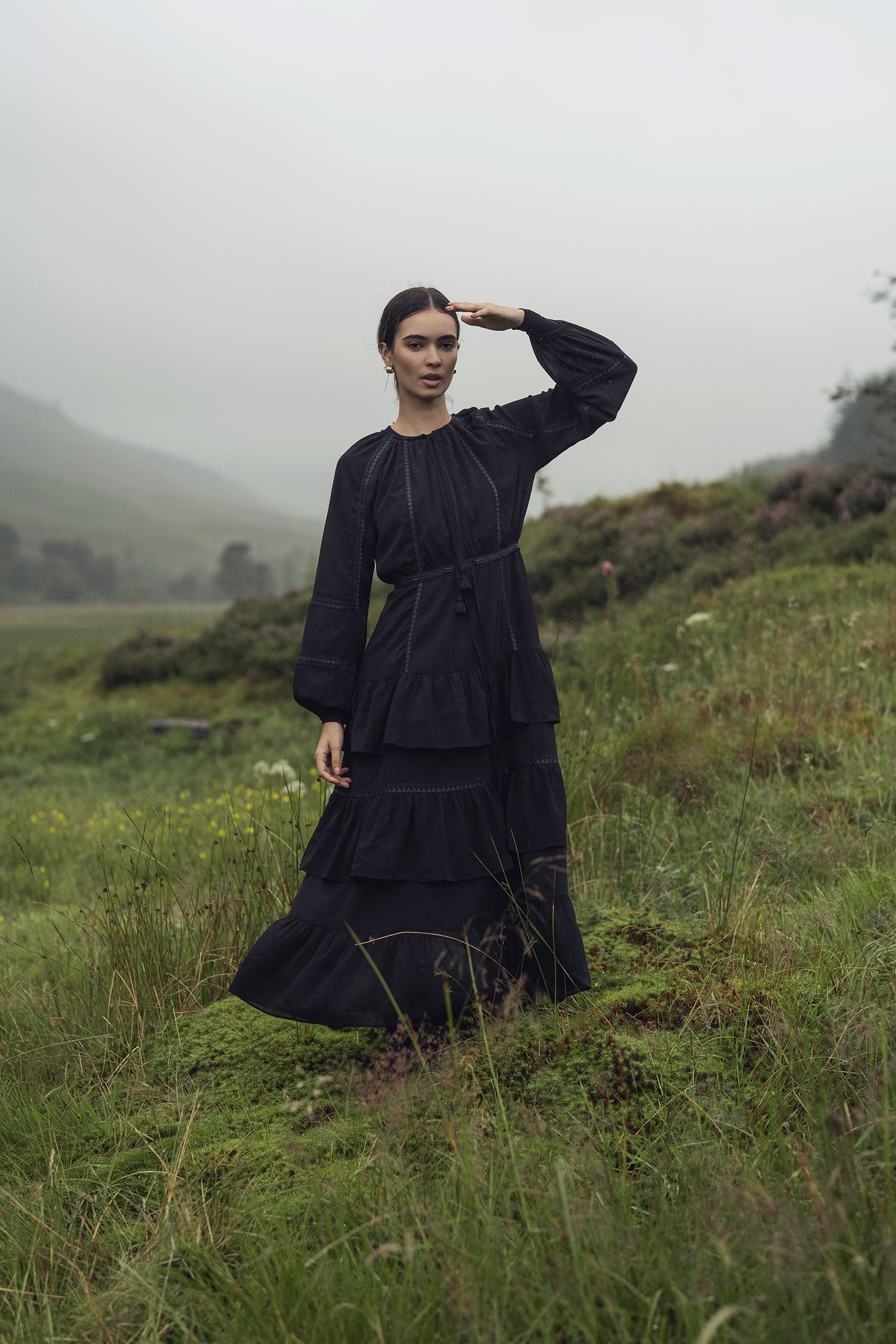 Tiered Dress-Black/Navy