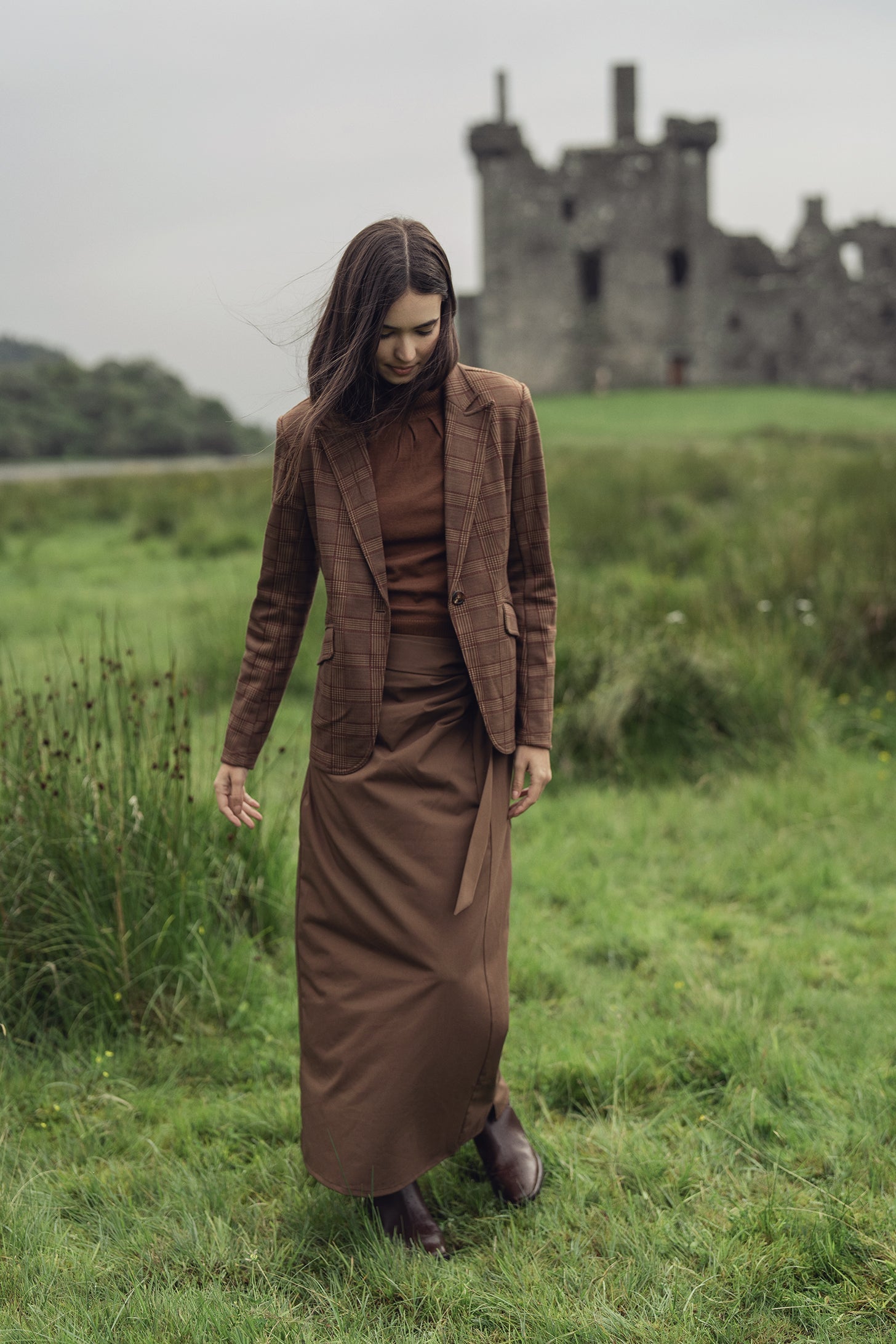 Side Loop Straight Maxi Skirt-Brown