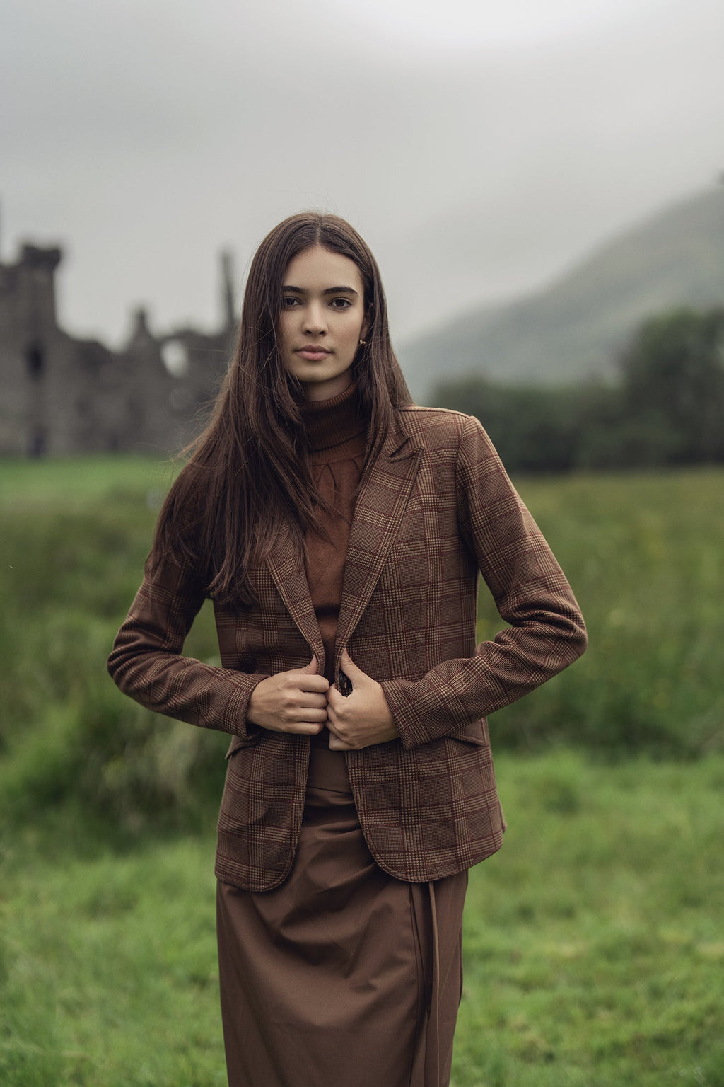 Side Loop Straight Maxi Skirt-Brown