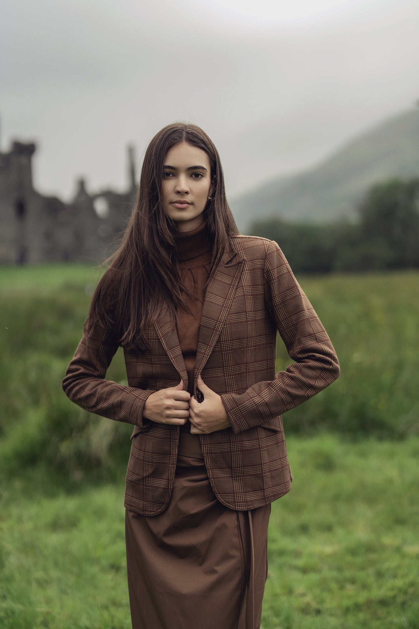 Side Loop Straight Maxi Skirt-Brown