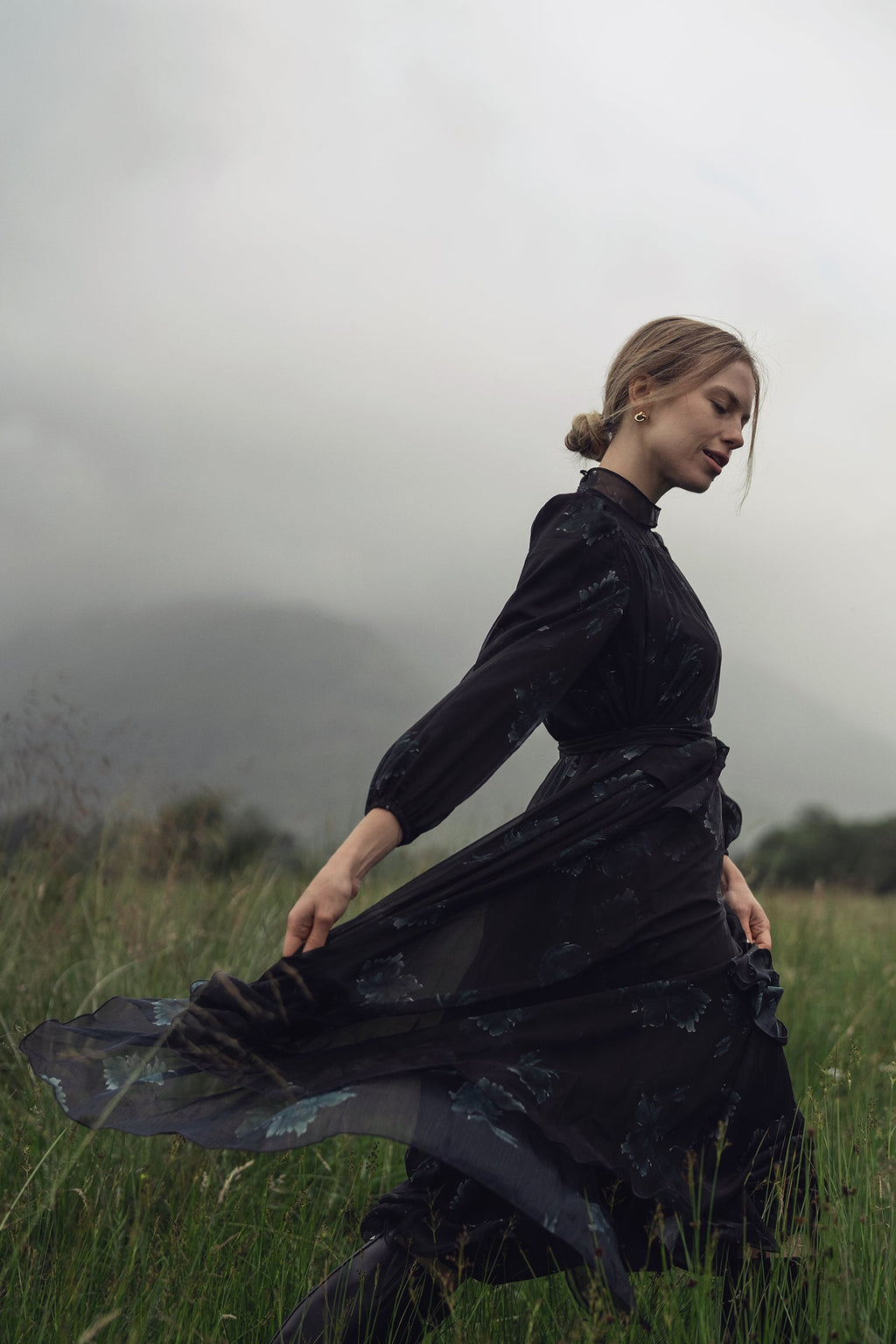 Asymmetrical Bottom Belted Dress-Green Floral