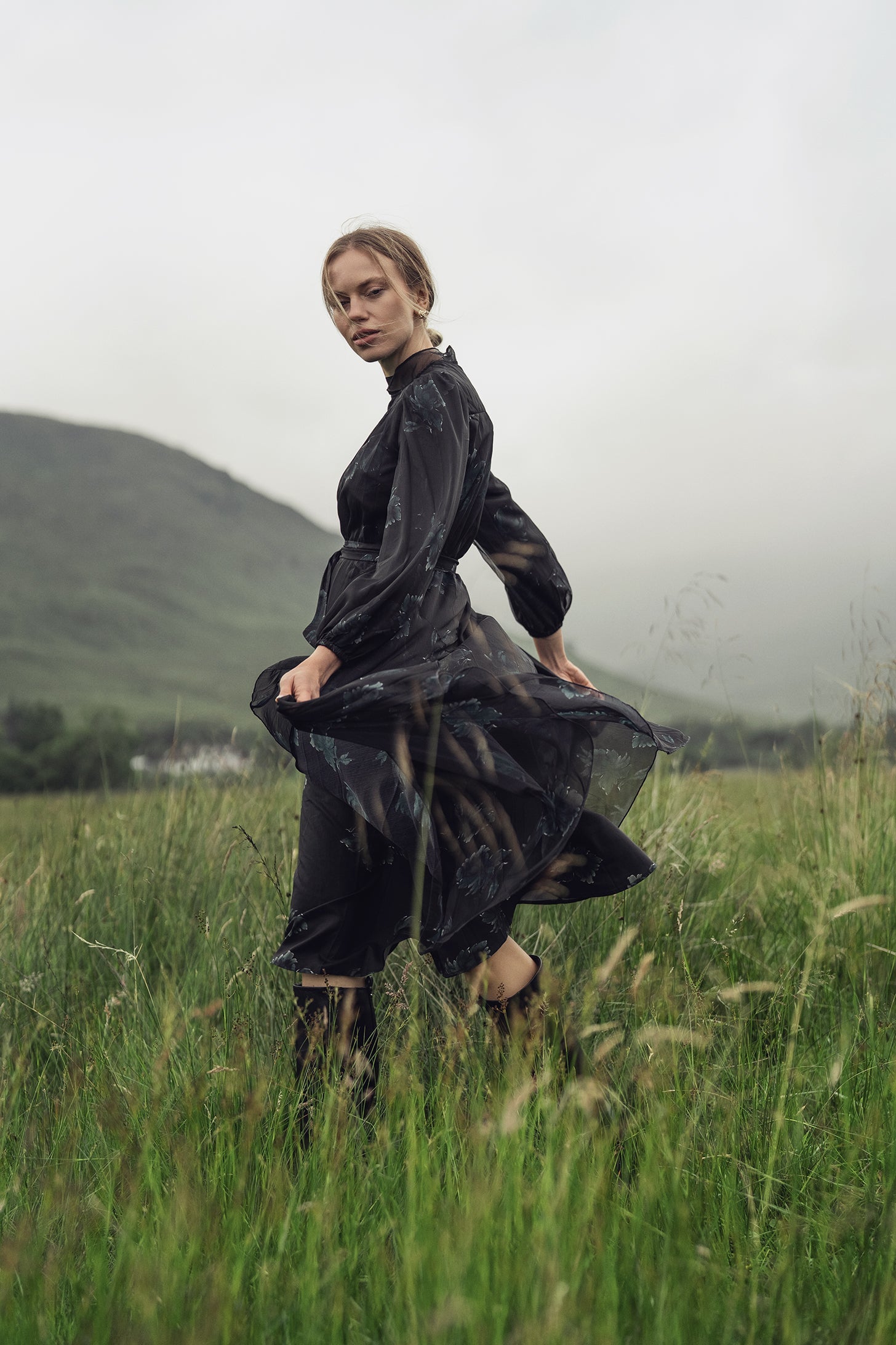 Asymmetrical Bottom Belted Dress-Green Floral
