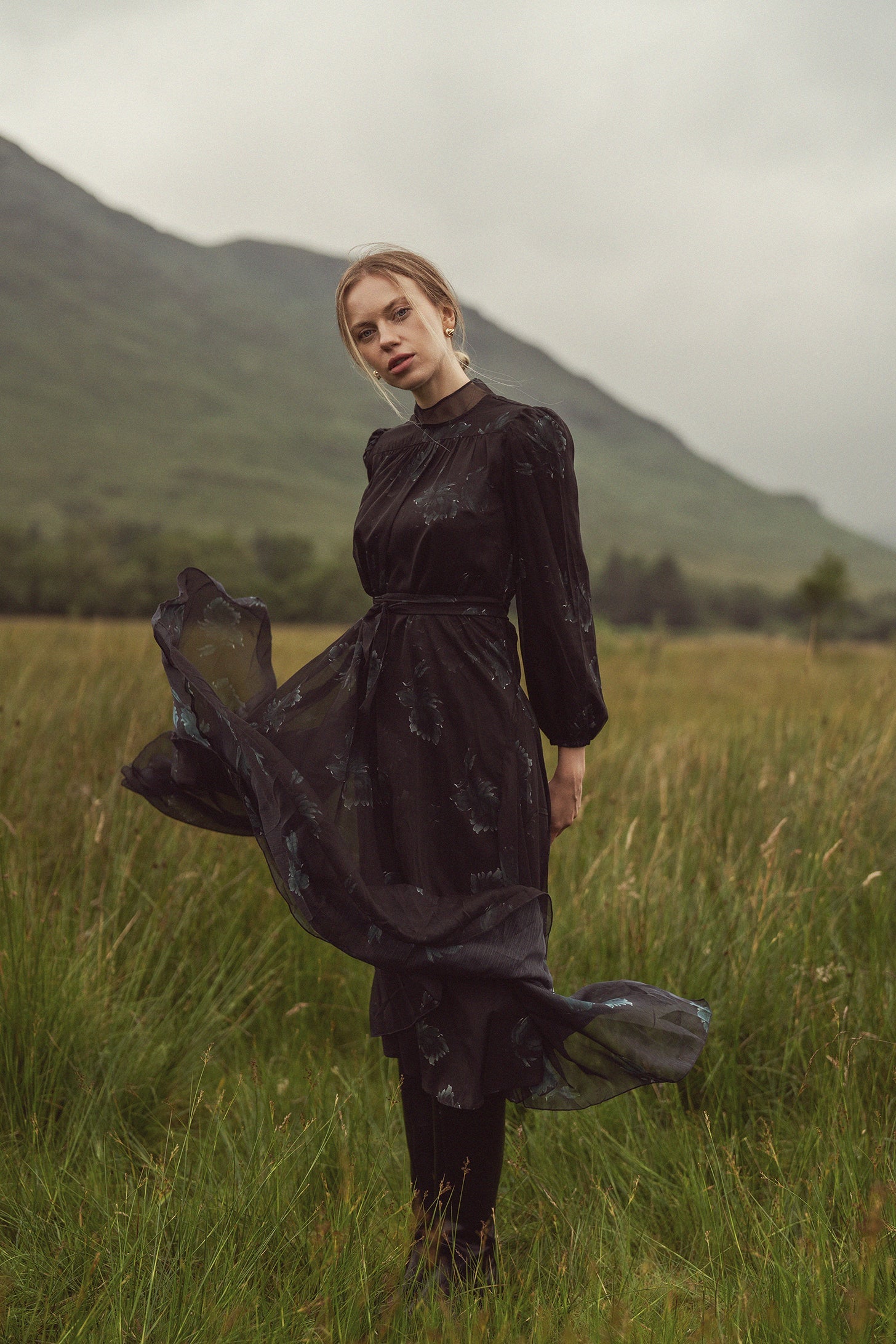 Asymmetrical Bottom Belted Dress-Green Floral