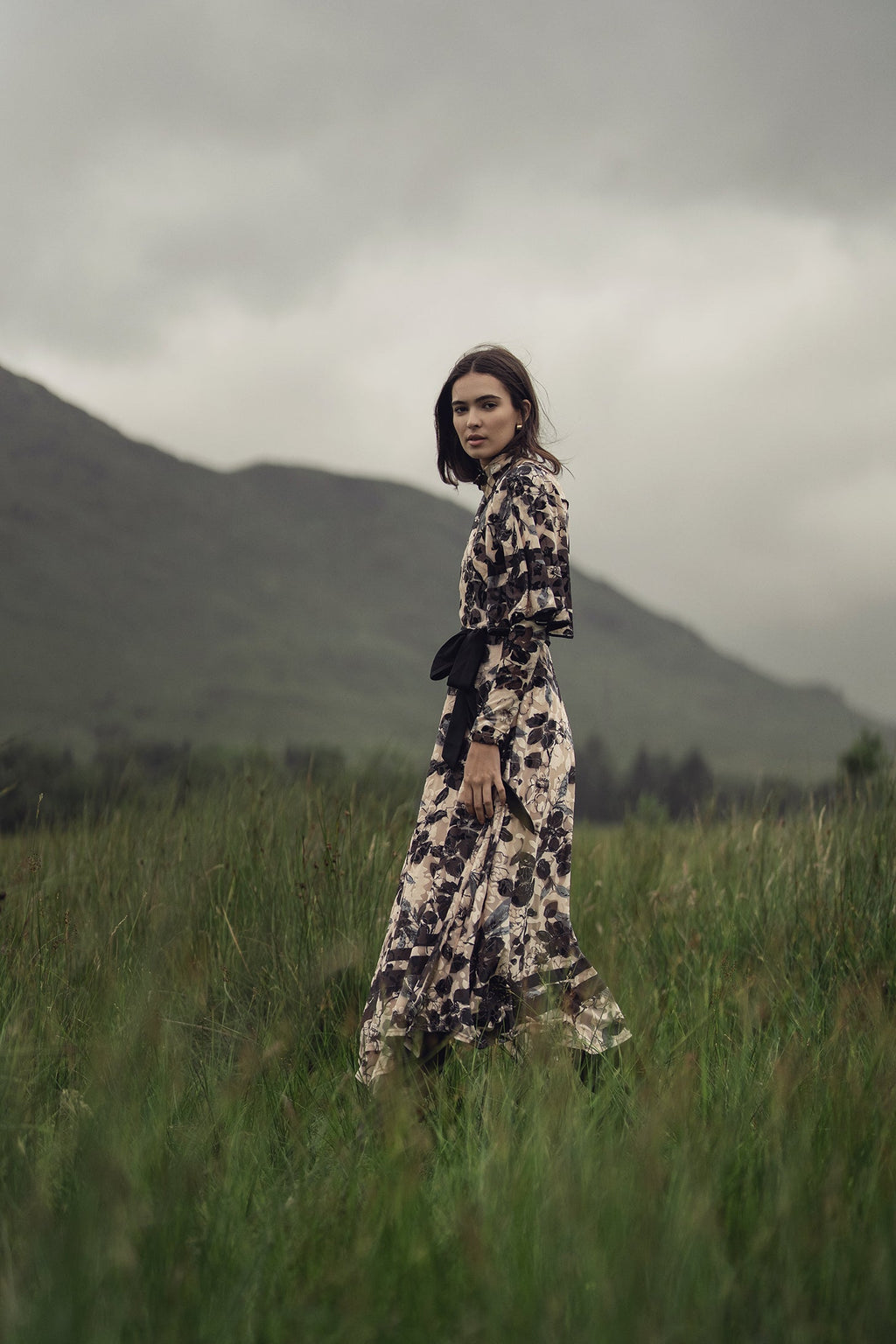 Flutter Sleeve Wrap Dress-Velvet Floral