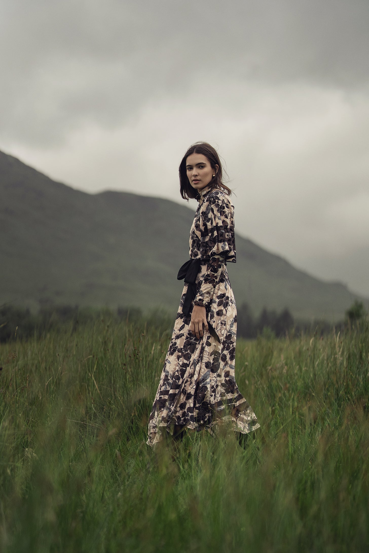 Flutter Sleeve Wrap Dress-Velvet Floral