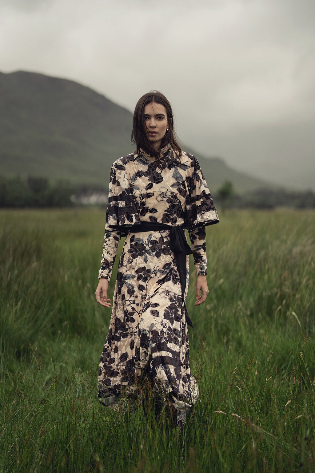 Velvet Printed Turtleneck-Floral