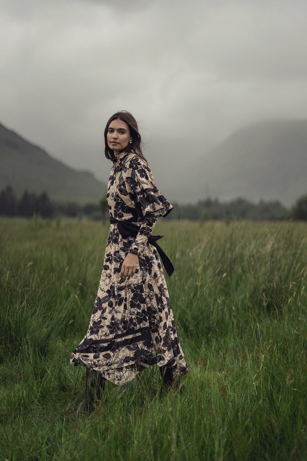 Flutter Sleeve Wrap Dress-Velvet Floral