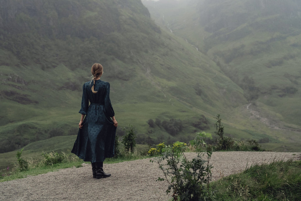 Collared A-Line Shirtdress-Teal Floral