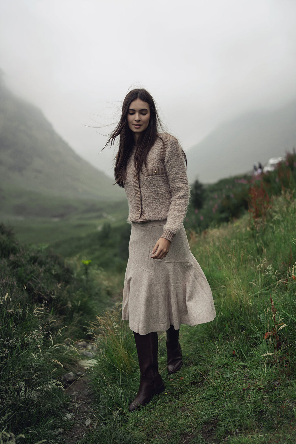 Ribbed Knit Mohair Cardigan Jacket-Camel